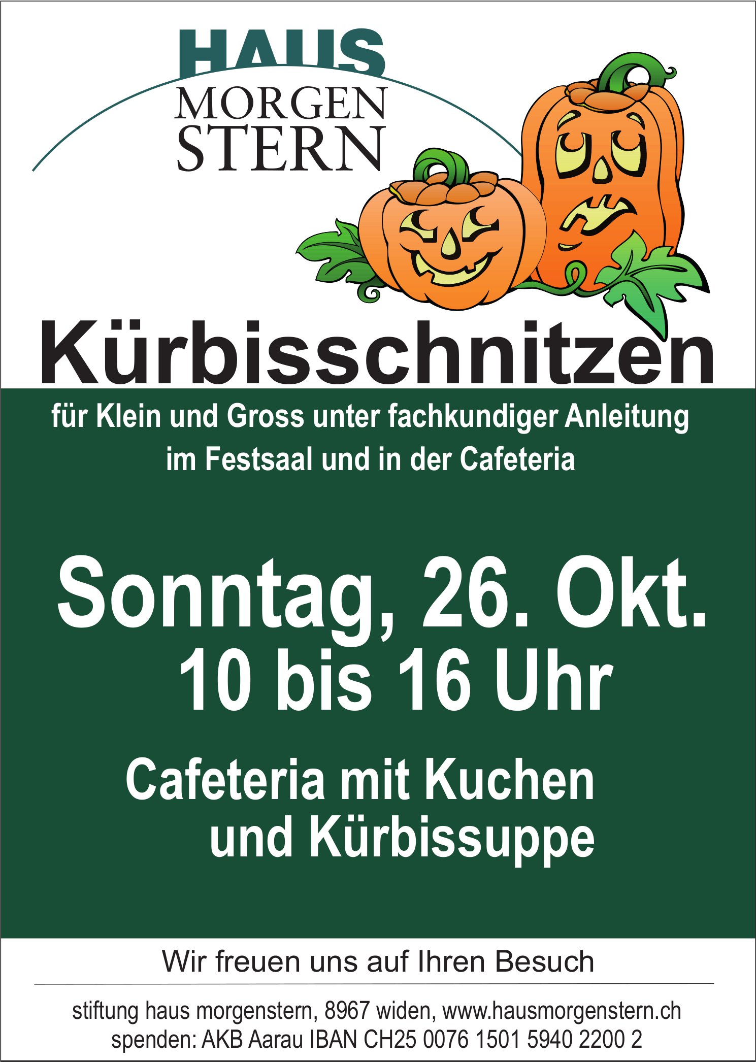 Kürbisschnitzen für Klein und Gross, 26. Oktober, stiftung haus morgenstern, Widen