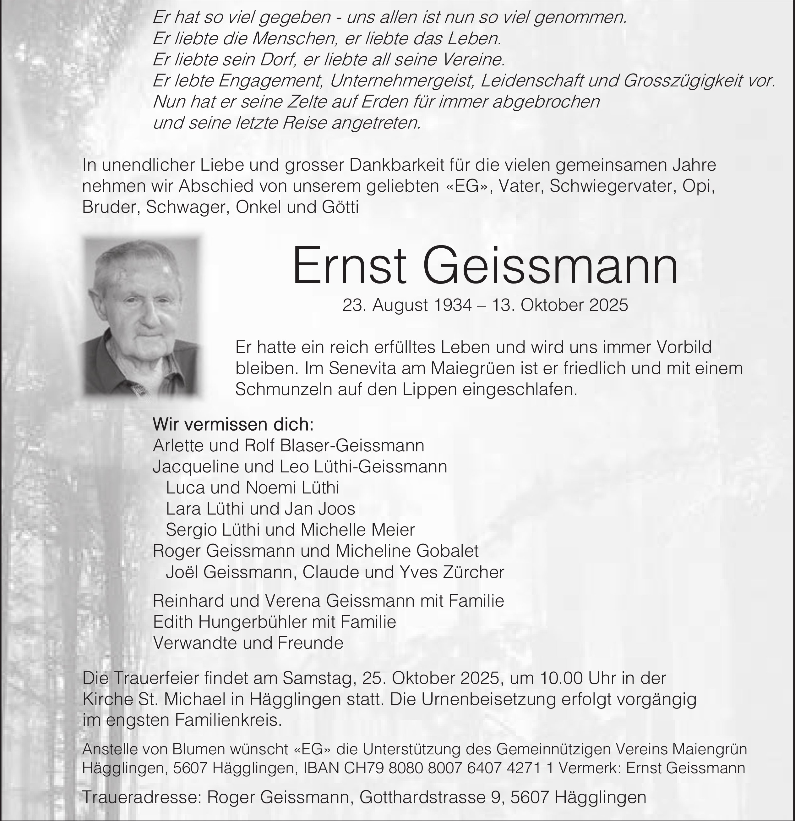 Ernst Geissmann, Oktober 2025 / TA