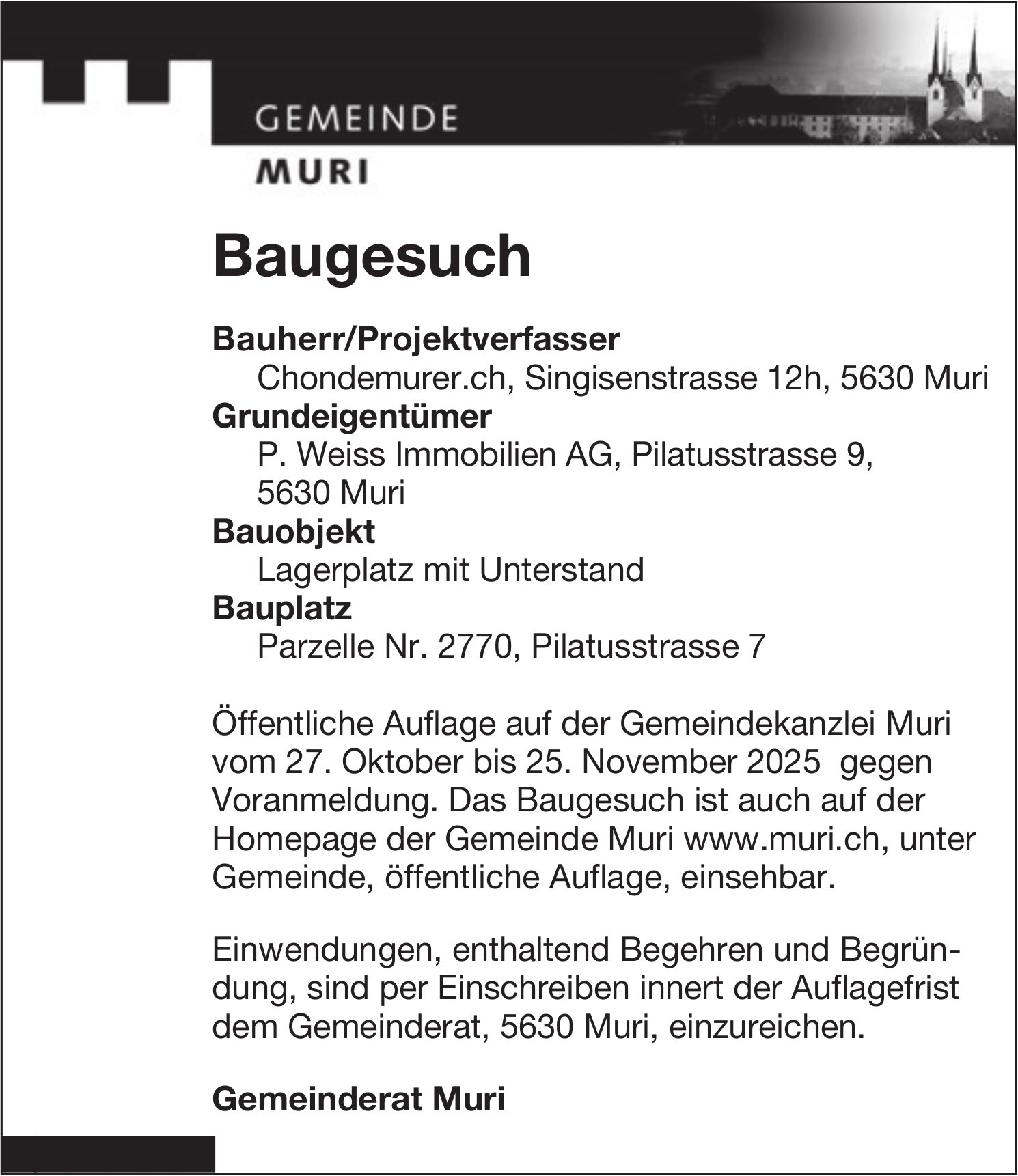 Baugesuche, Muri - P. Weiss Immobilien AG