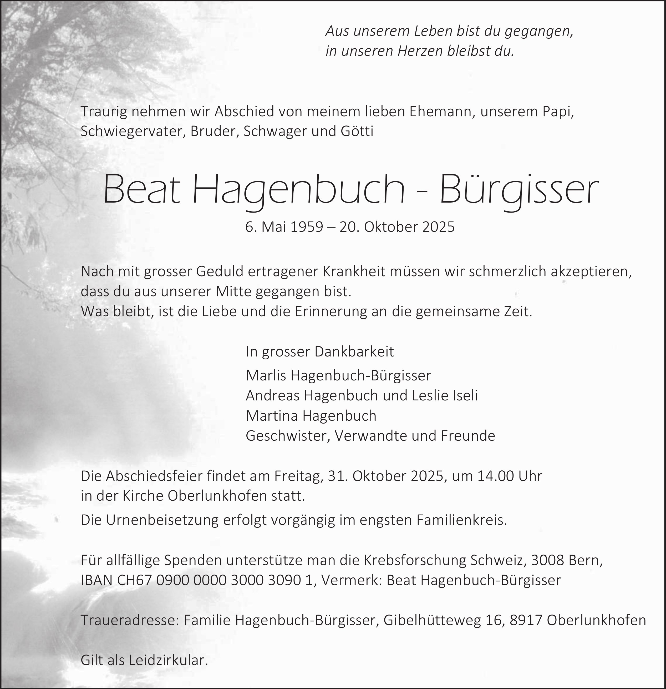Beat Hagenbuch - Bürgisser, Oktober 2025 / TA