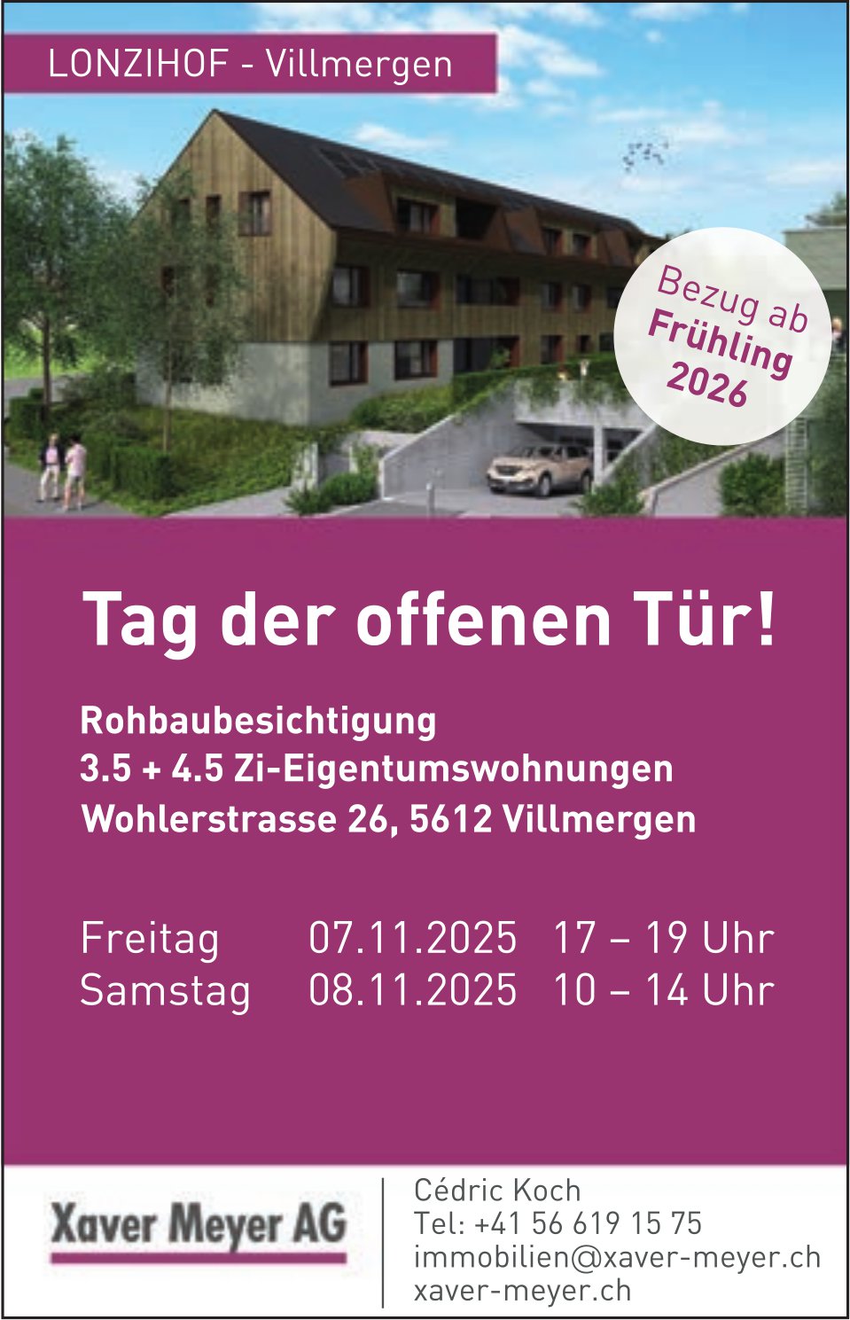 3½- & 4½-Zimmer-Wohnungen, Villmergen, zu verkaufen - Tag der offenen Tür, 07./08. November