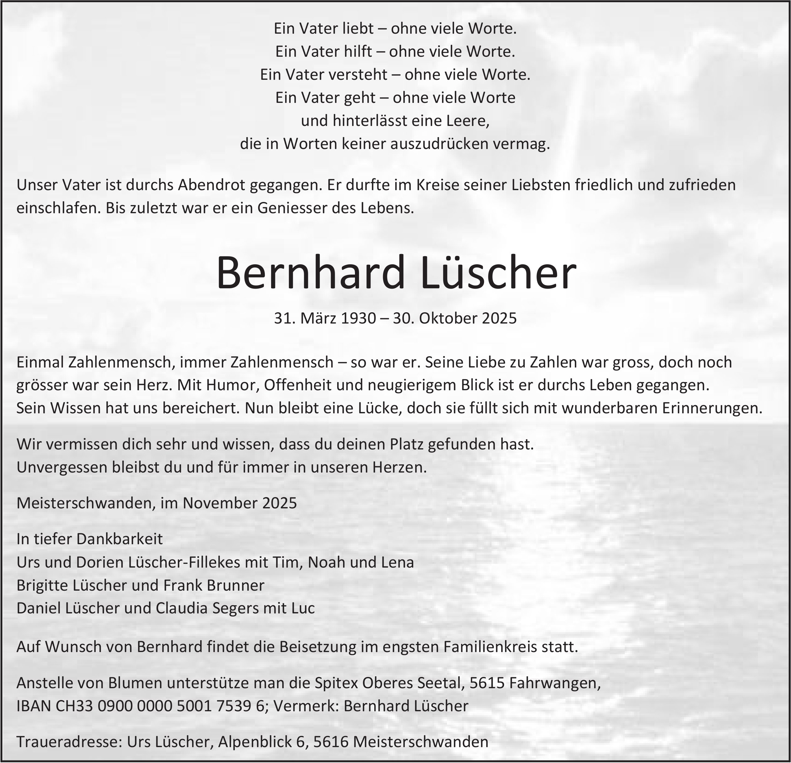 Bernhard Lüscher, Oktober 2025 / TA
