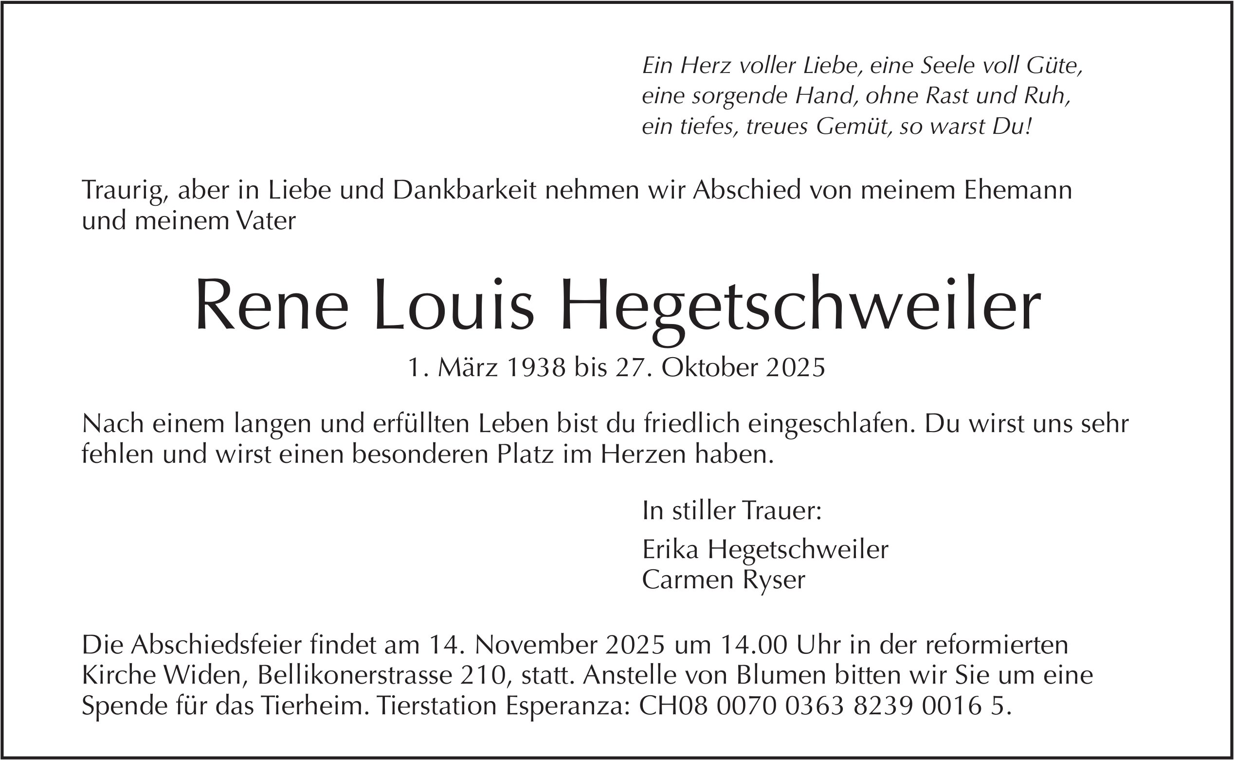 Rene Louis Hegetschweiler, Oktober 2025 / TA