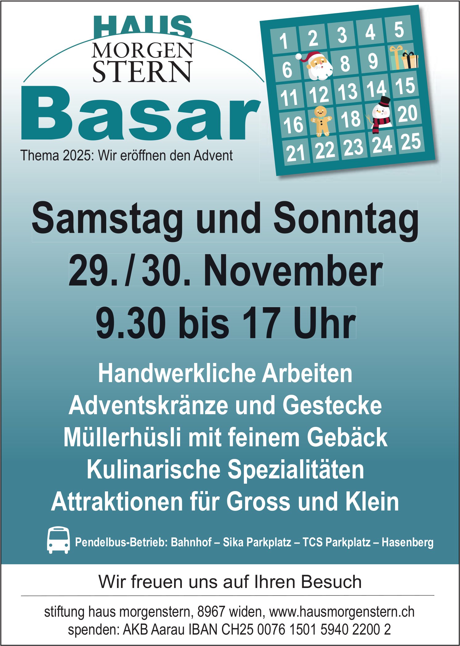 Basar, 29. November, stiftung haus morgenstern, Widen