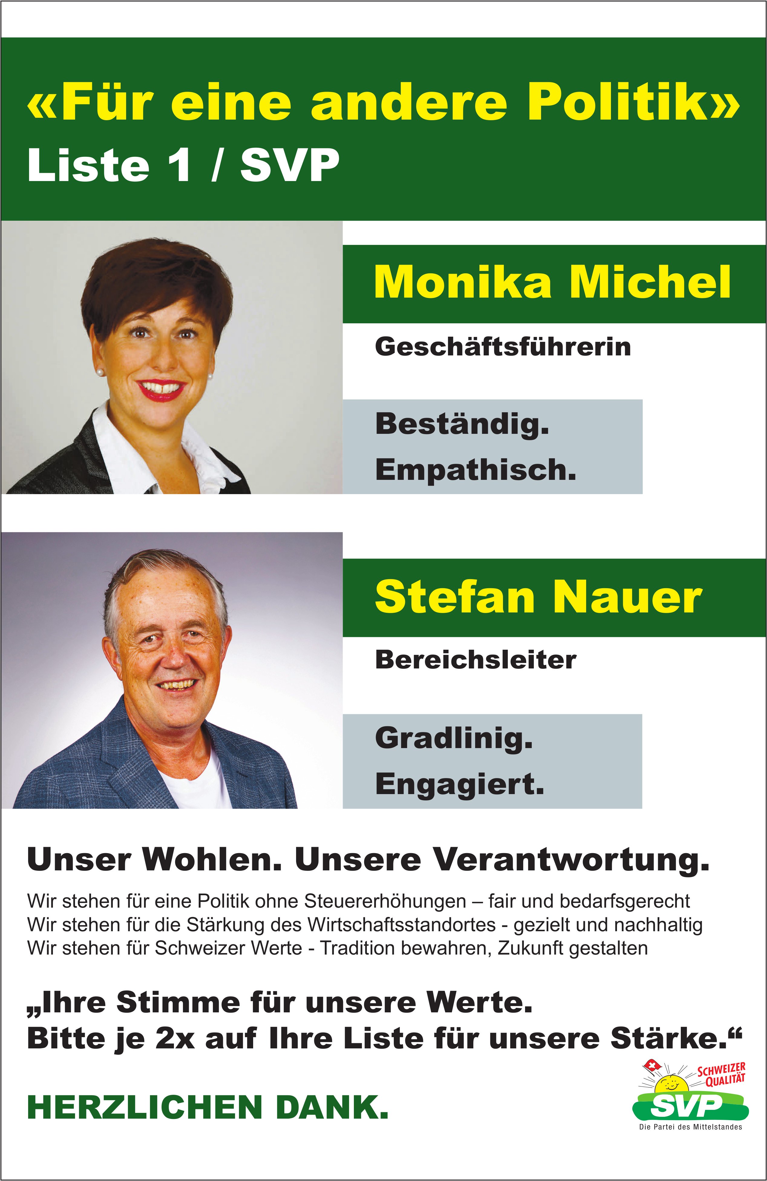 Liste 1 / Svp, Wohlen - «Für eine andere Politik»