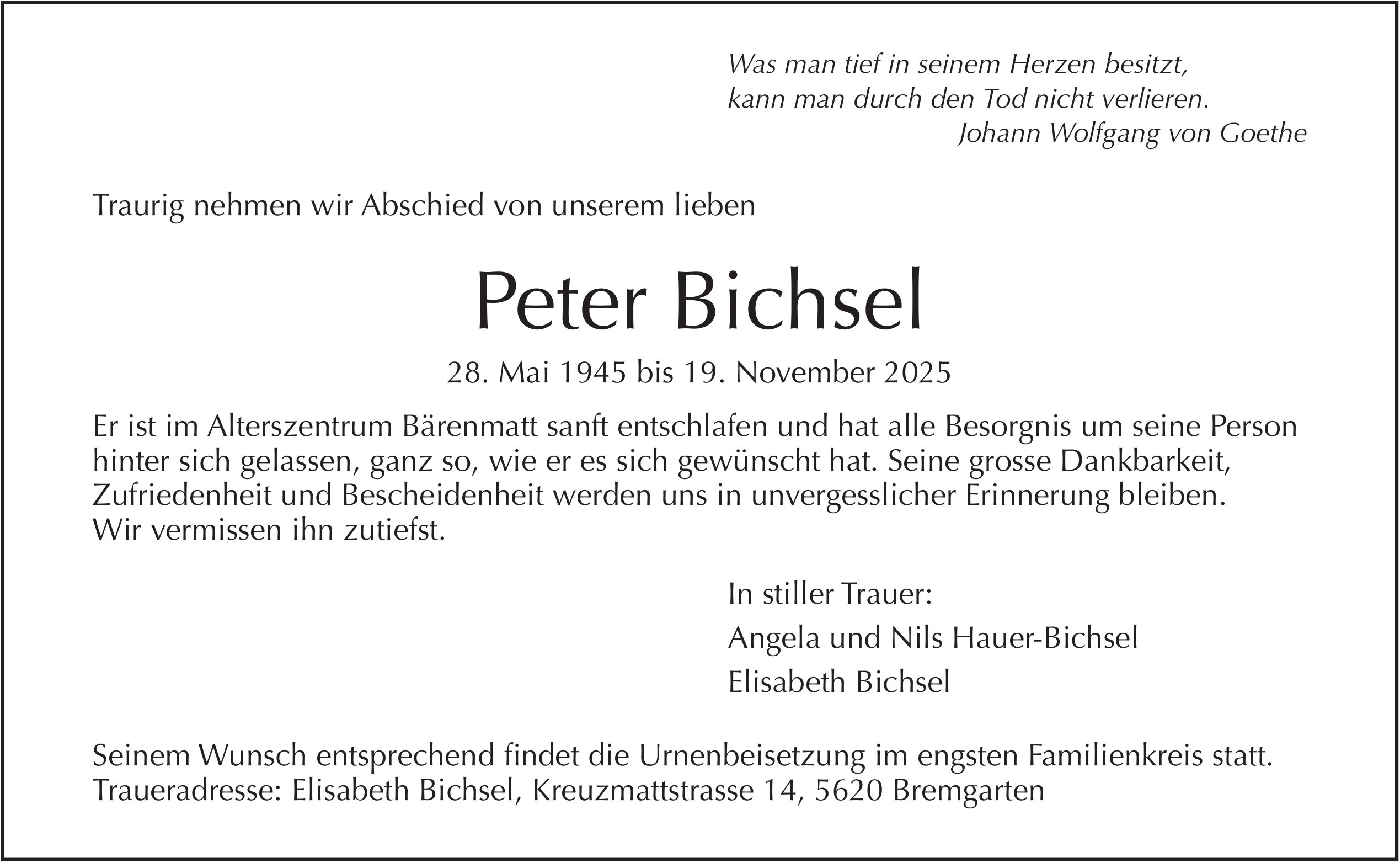 Peter Bichsel, November 2025 / TA