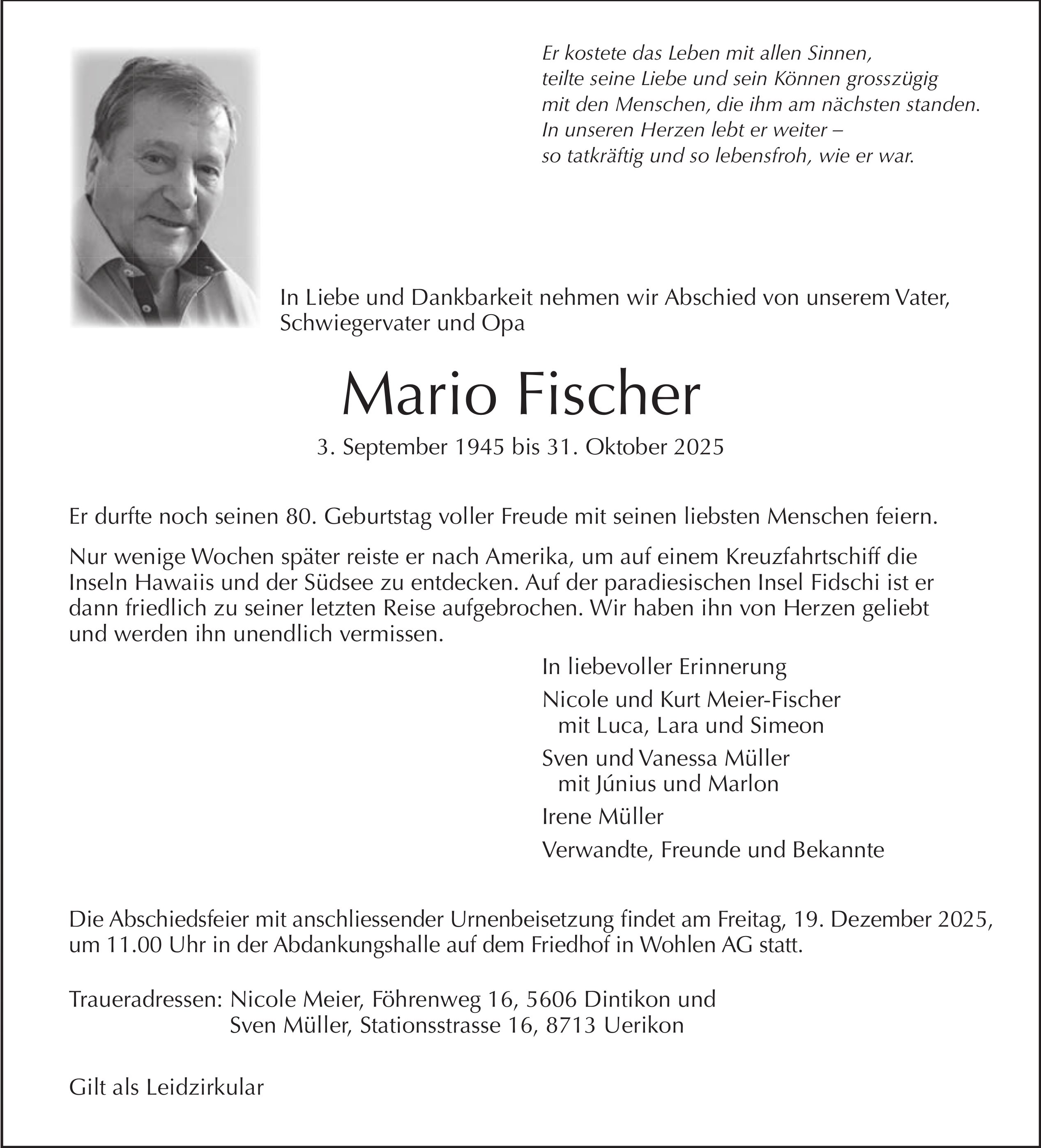Mario Fischer, Oktober 2025 / TA