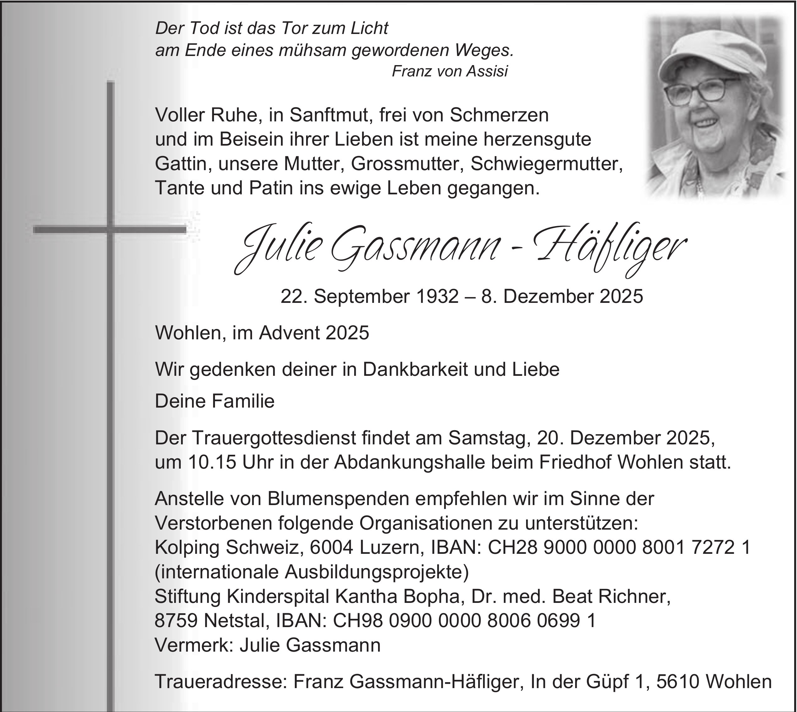 Julie Gassmann - Häfliger, Dezember 2025 / TA