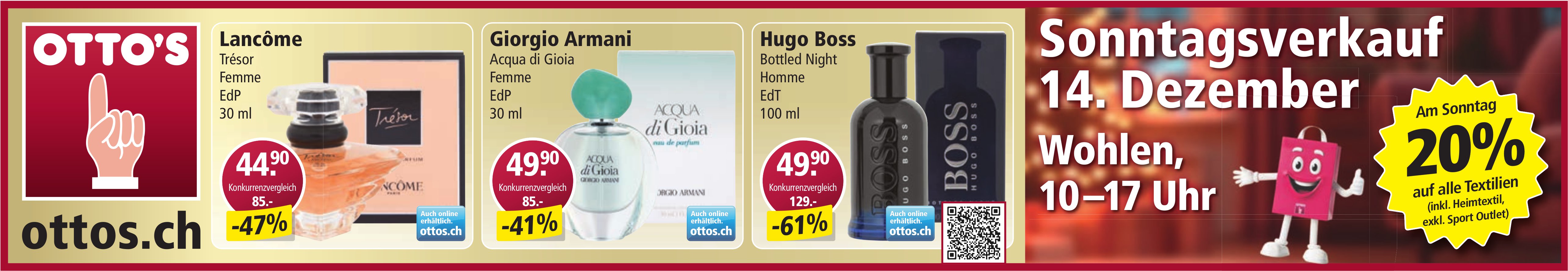 Sonntagsverkauf, 14. Dezember, OTTO'S, Wohlen