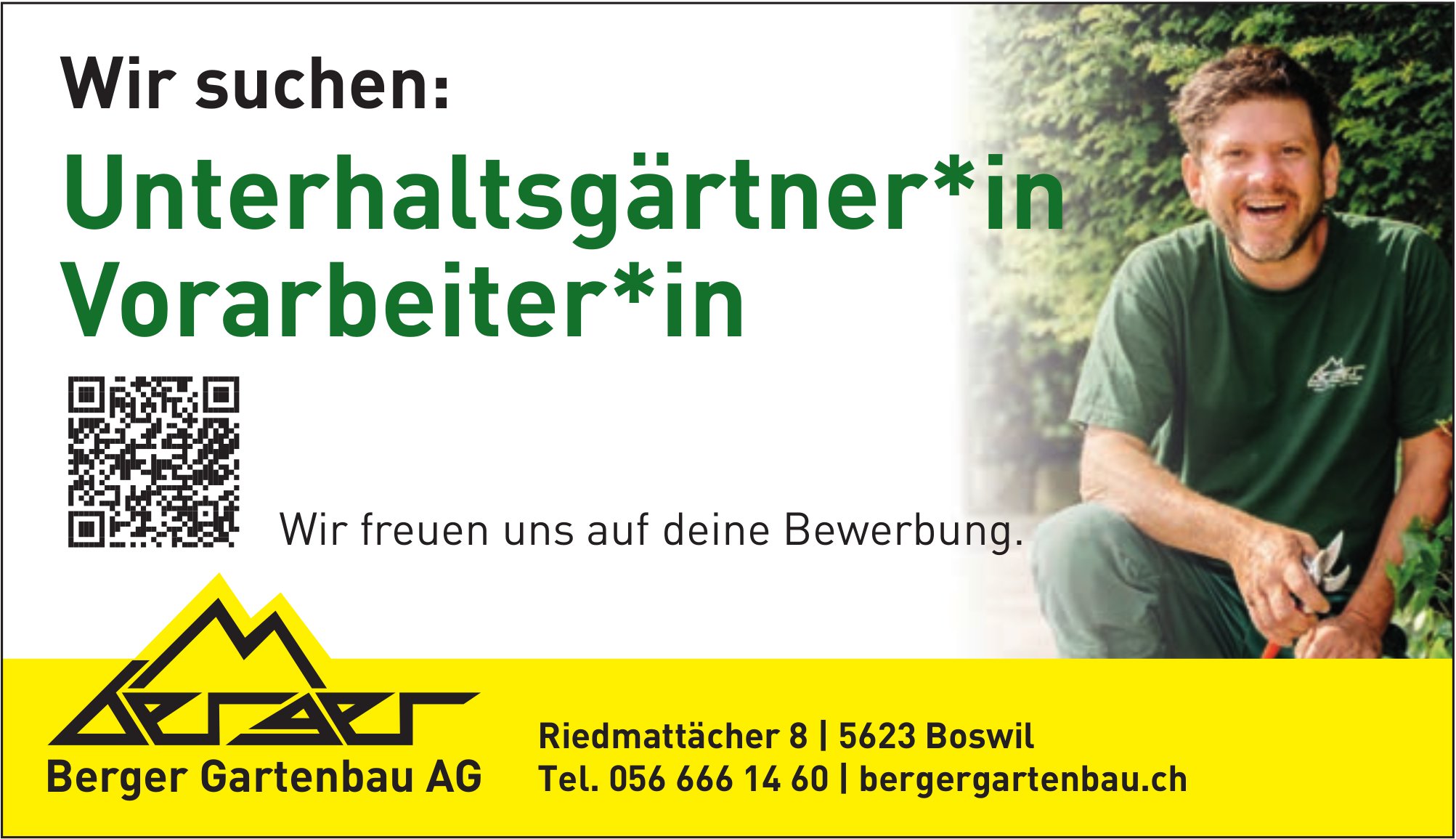 Unterhaltsgärtner*in / Vorarbeiter*in, Berger Gartenbau AG, Boswil, gesucht