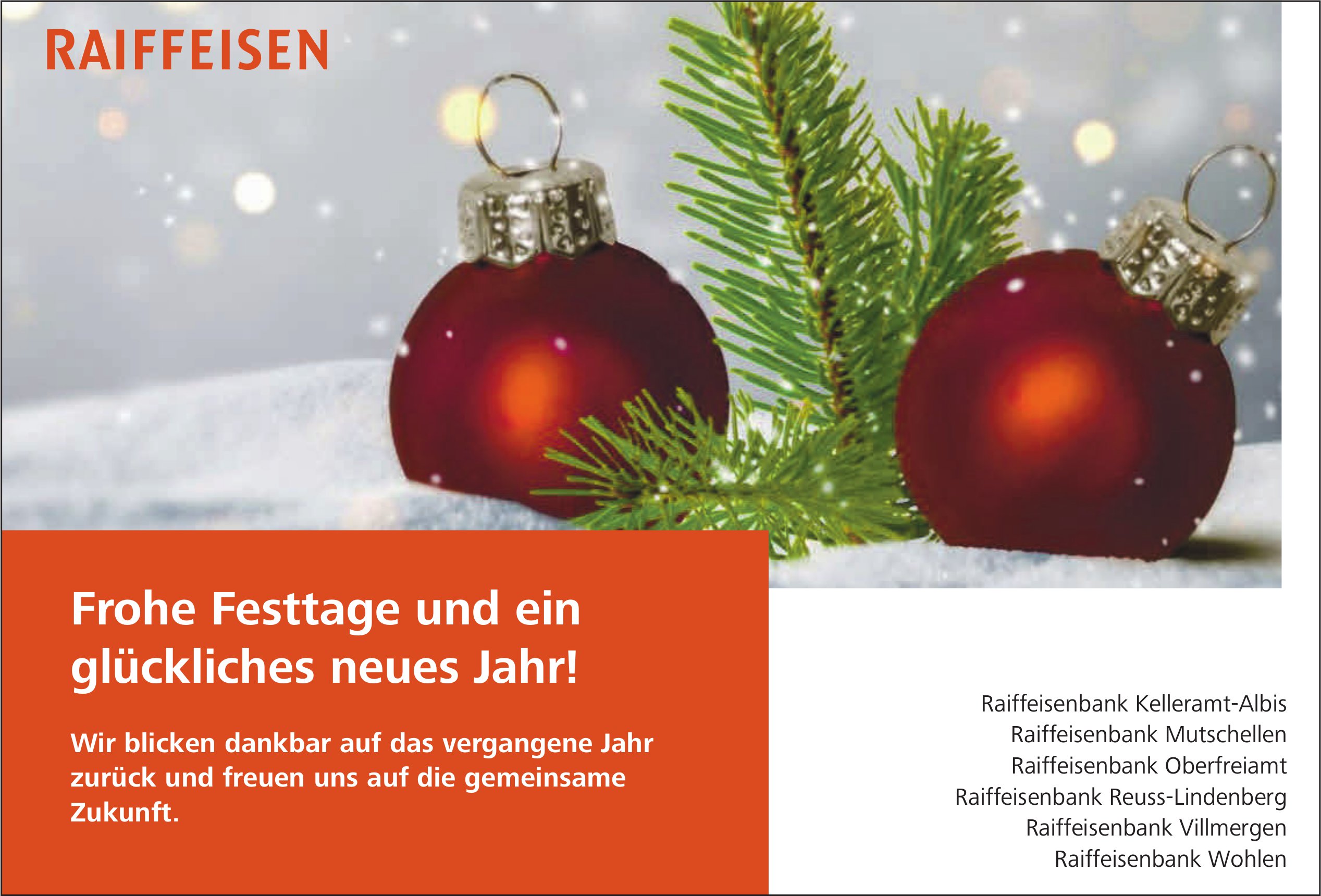Raiffeisen, Frohe Festtage und ein glückliches neues Jahr