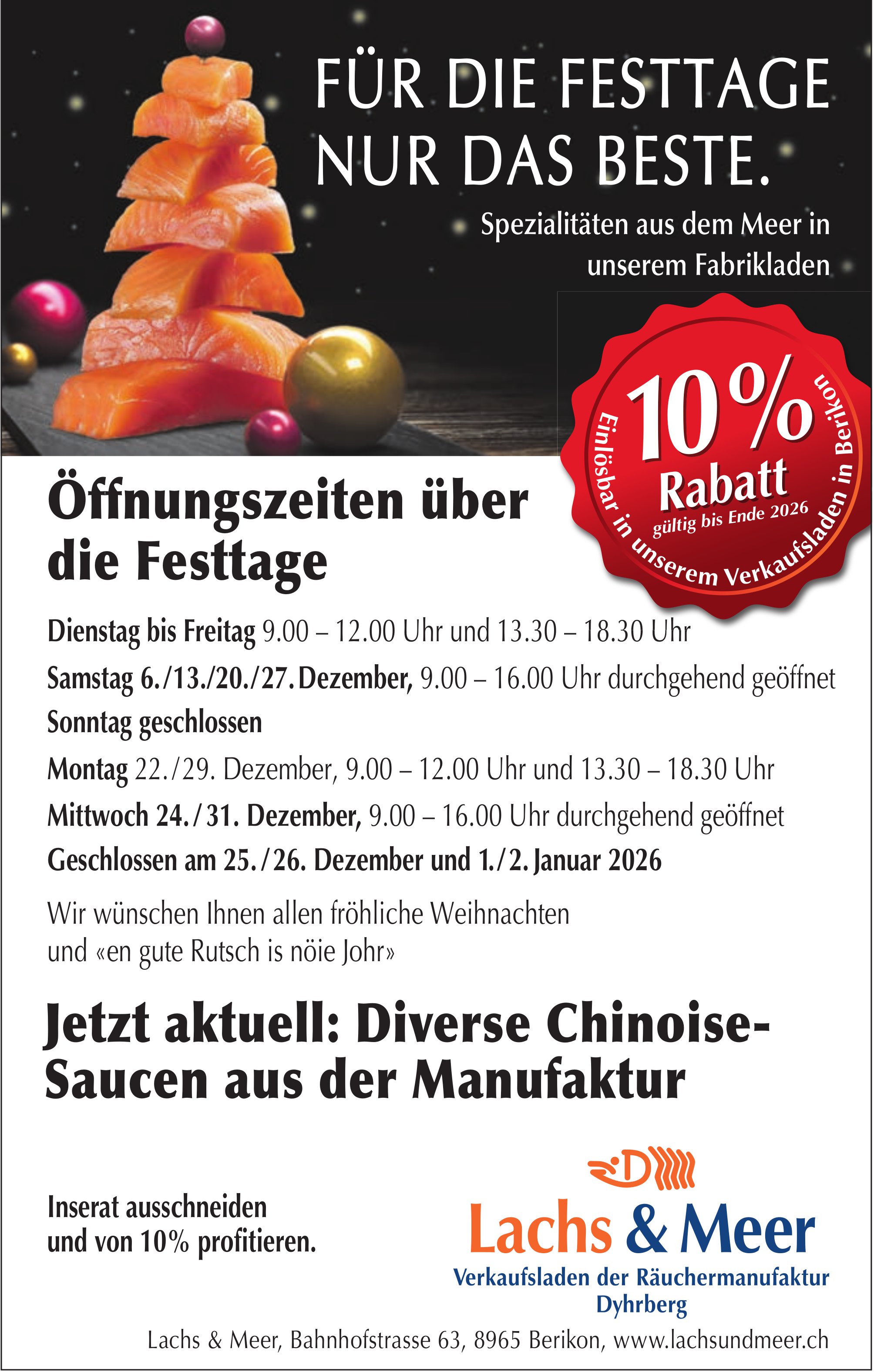 Lachs & Meer, Berikon - Öffnungszeiten über die Festtage