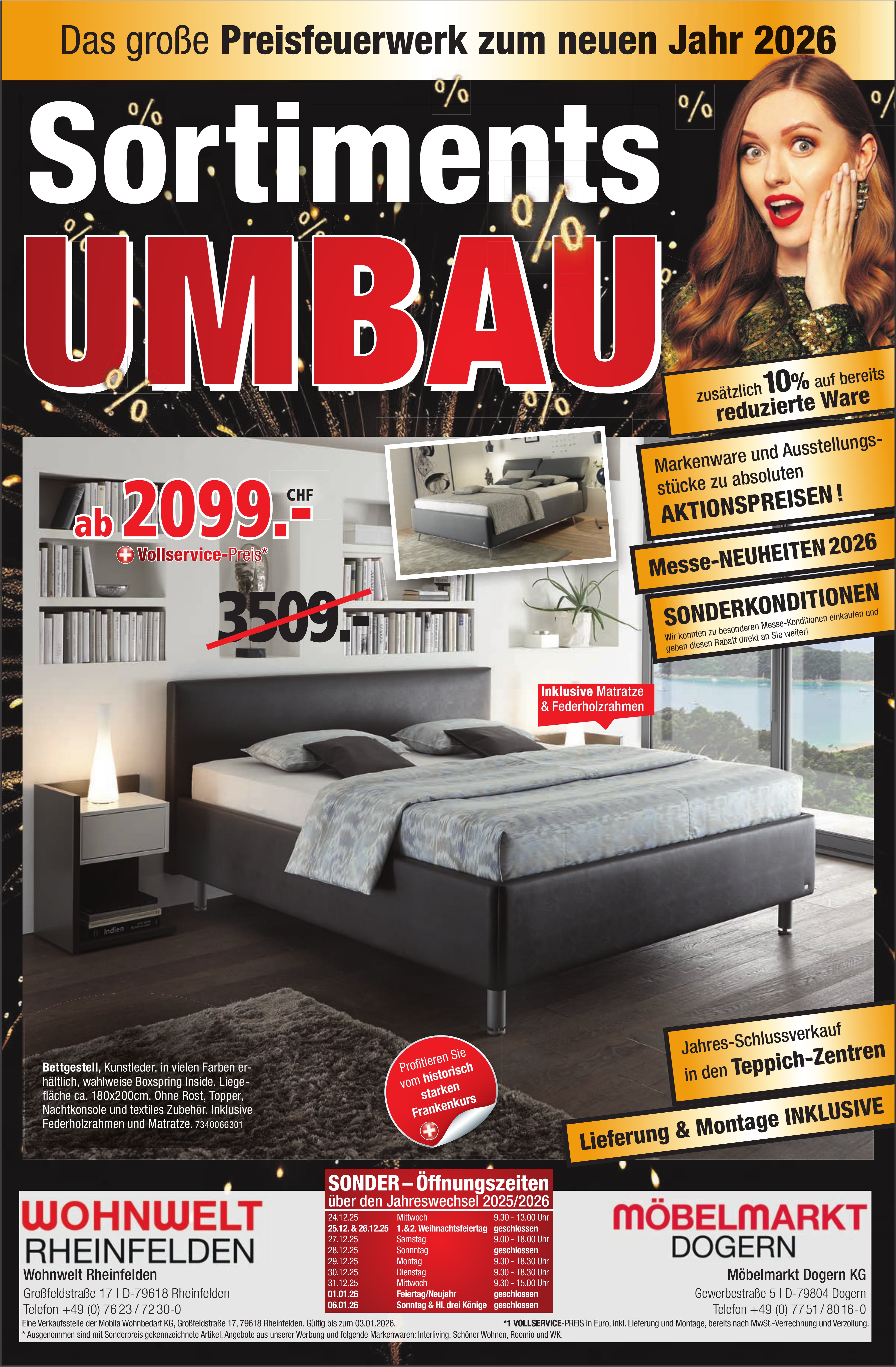 Wohnwelt Rheinfelden / Möbelmarkt Dogern, Das große Preisfeuerwerk zum neuen Jahr 2026