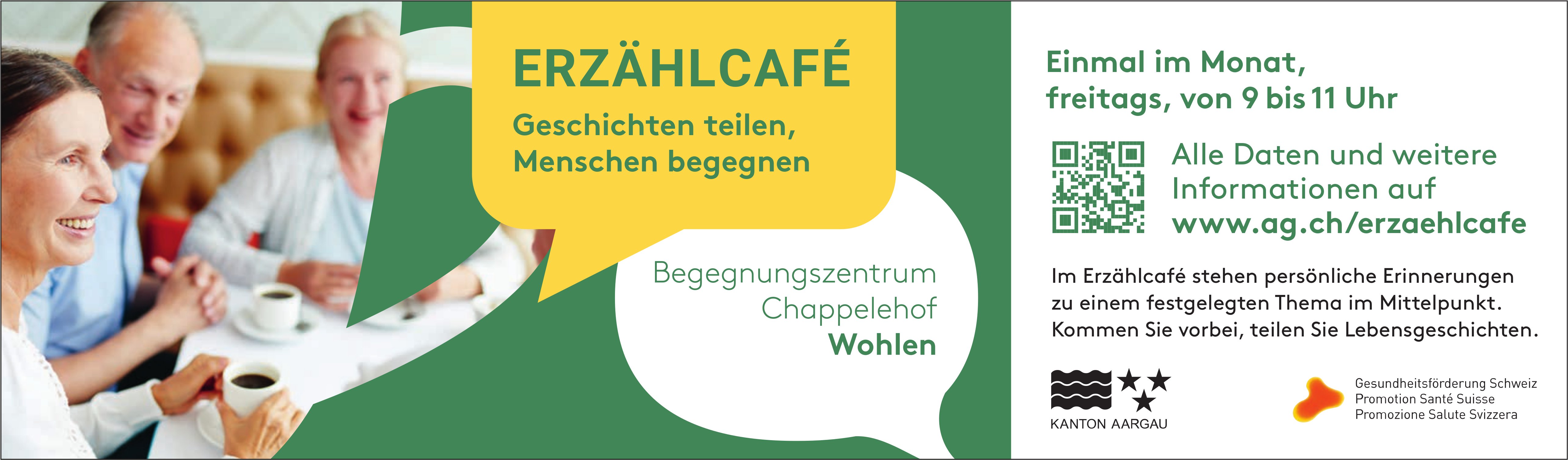 Erzählcafé - Geschichten teilen, Menschen begegnen - Einmal im Monat, freitags - Begegnungszentrum Chappelehof Wohlen