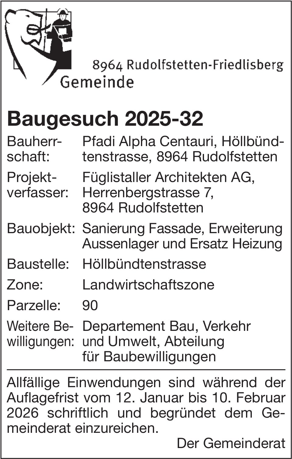 Baugesuche, Rudolfstetten - Baugesuch 2025-32