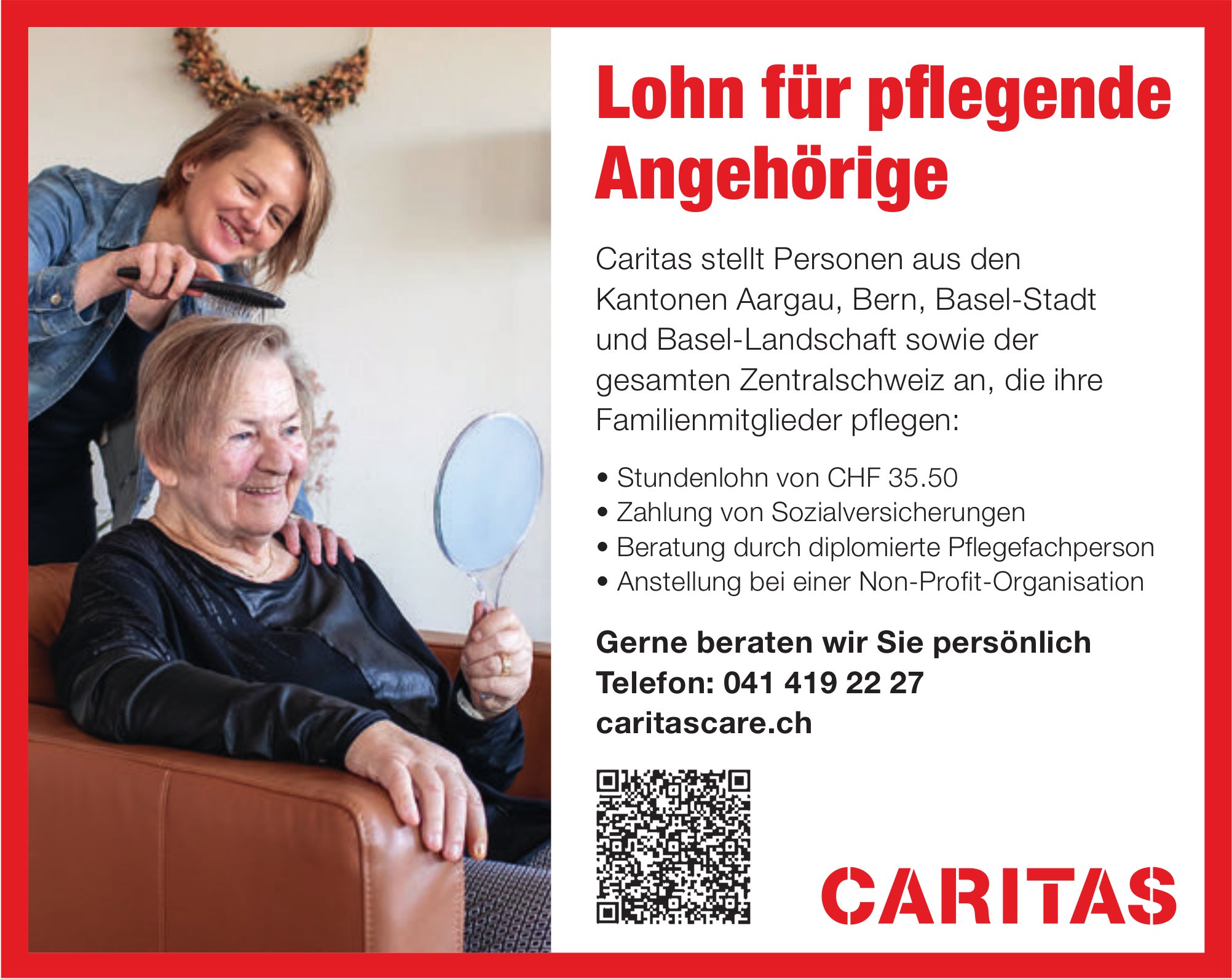 Caritas - Lohn für pflegende Angehörige