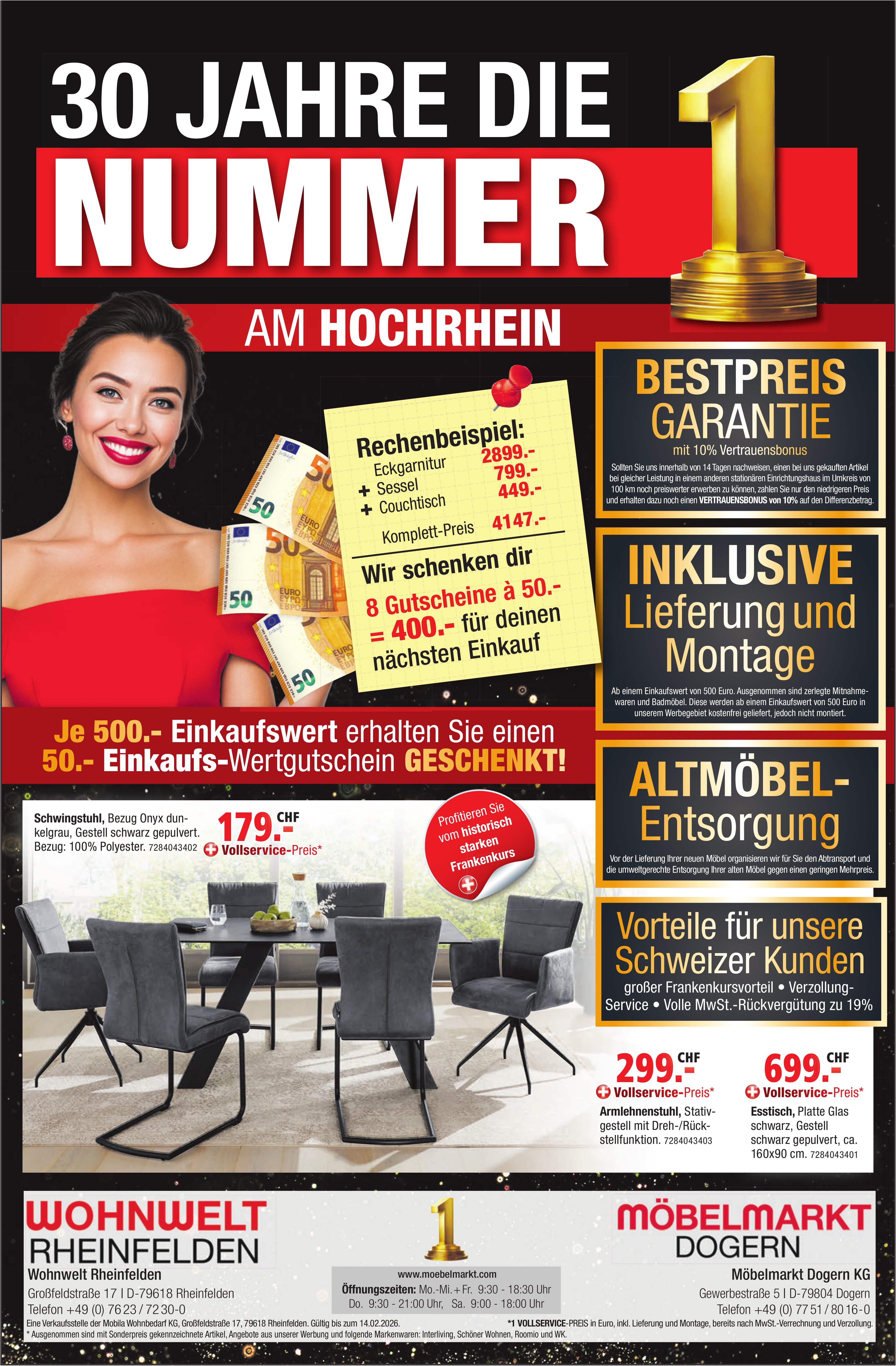 Wohnwelt Rheinfelden / Möbelmarkt Dogern - 30 Jahre die Nummer 1 am Hochrhein