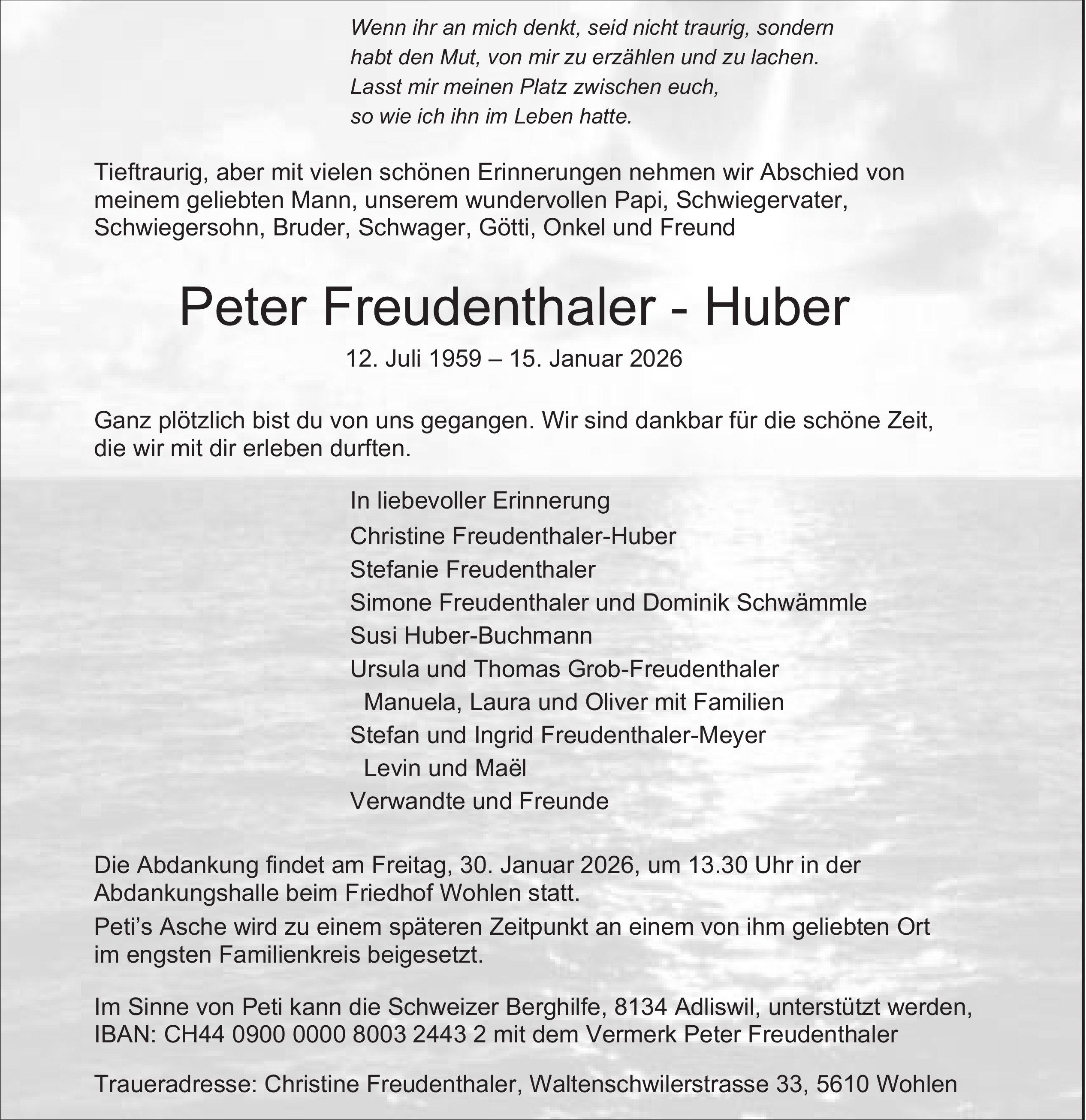Peter Freudenthaler - Huber, Januar 2026 / TA