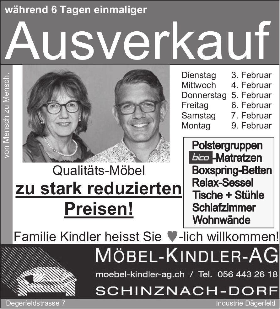 Ausverkauf, 3. - 9. Februar