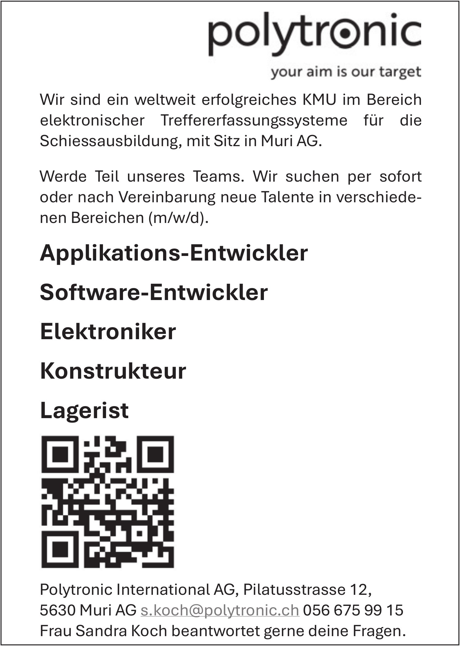 Applikations-Entwickler, Software-Entwickler, Elektroniker, Konstrukteur, Polytronic International AG, gesucht