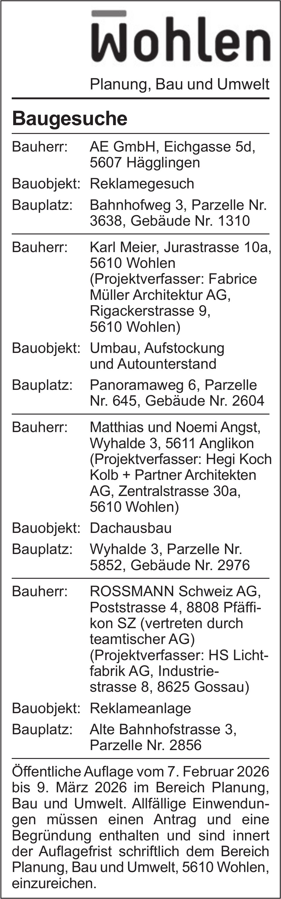Baugesuche - Wohlen