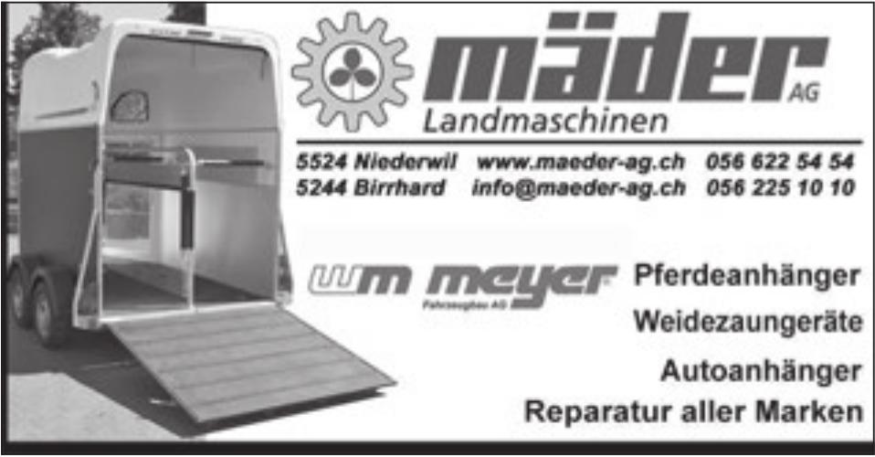 Mäder AG Landmaschinen, Niederwil & Birrhard - Pferdeanhänger / Weidezaungeräte / Autoanhänger / Reparatur aller Marken