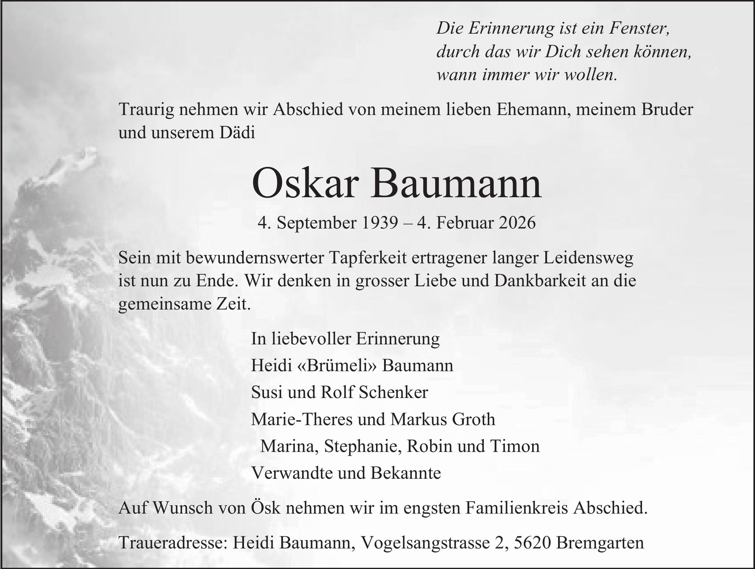 Baumann Oskar, Februar 2026 / TA