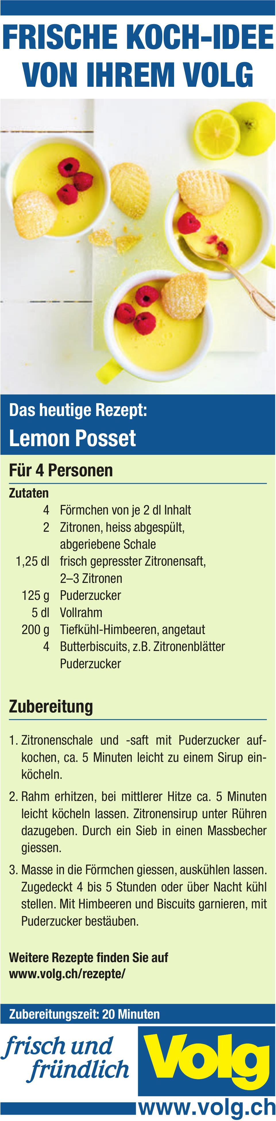 Volg, Das heutige Rezept: Lemon Posset