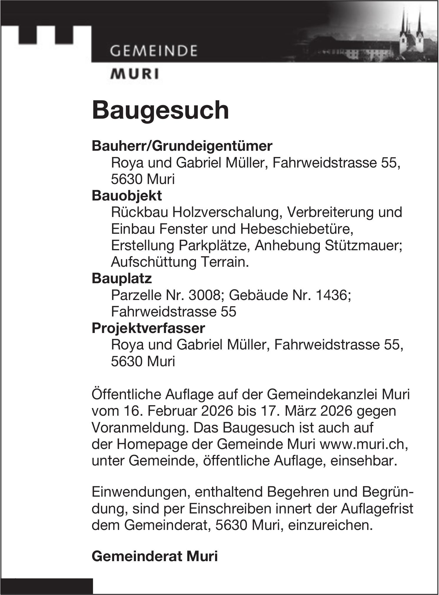 Baugesuche, Gemeinde Muri, Roya und Gabriel Müller