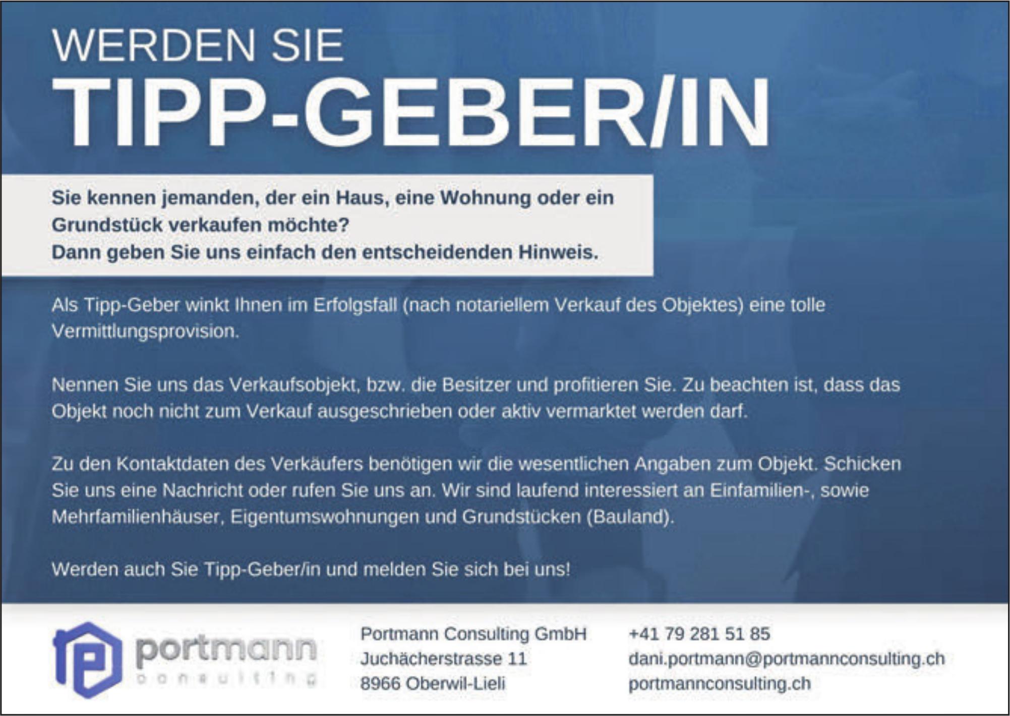 Portmann Consulting GmbH, Oberwil-Lieli - Werden Sie Tipp-Geber/in