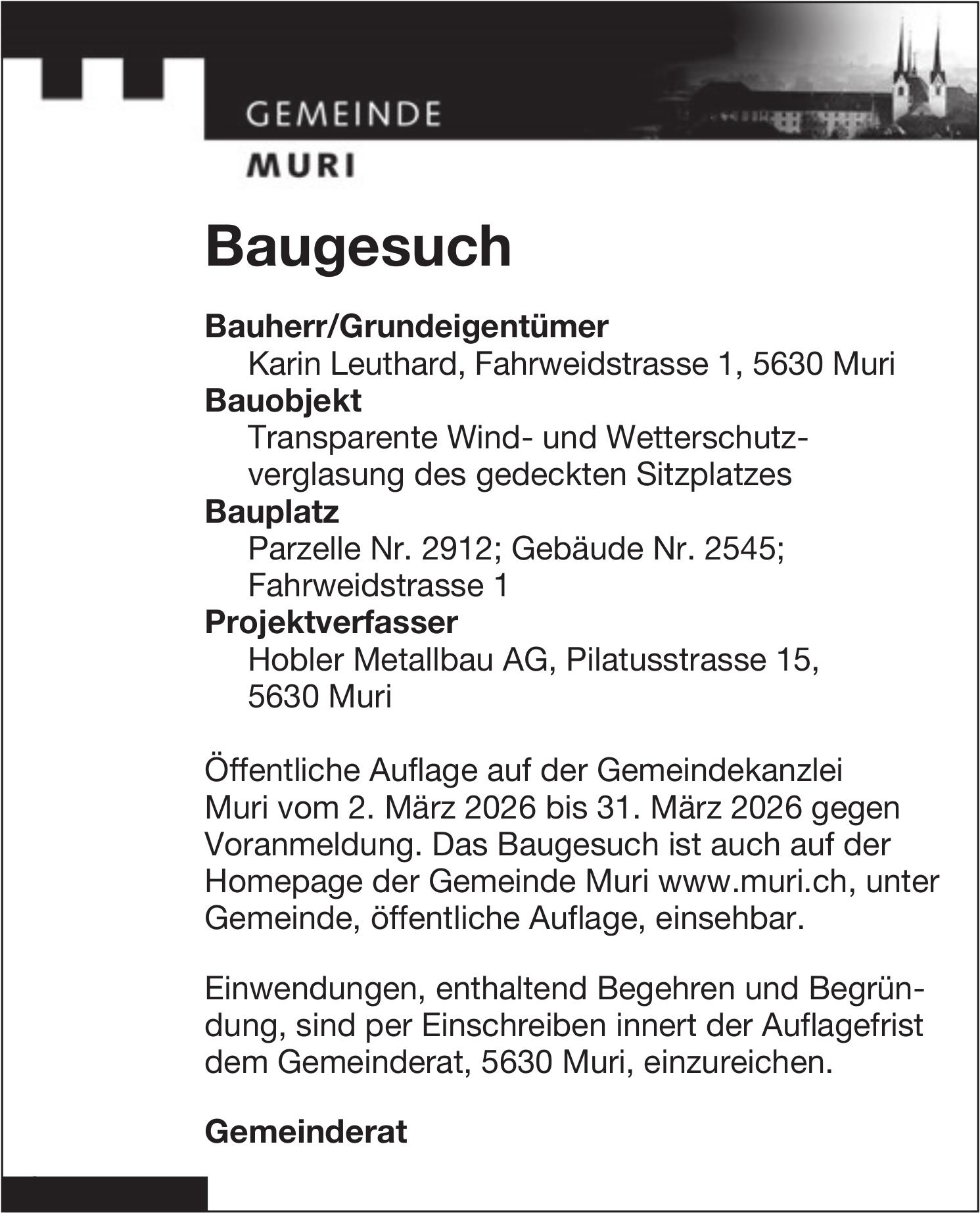 Baugesuche, Muri - Karin Leuthard, Baugesuch