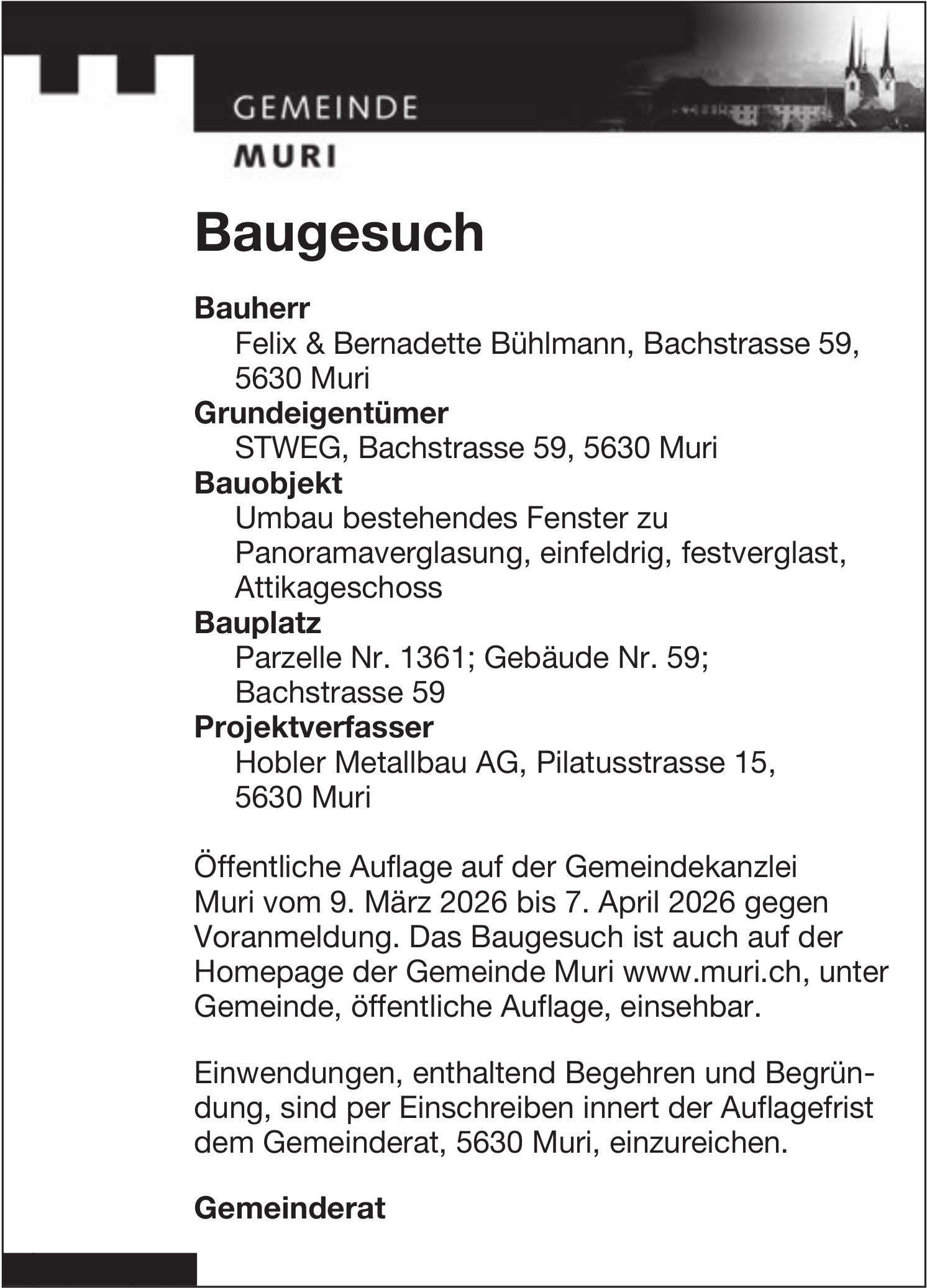 Baugesuche, Muri - Felix & Bernadette Bühlmann, Baugesuch