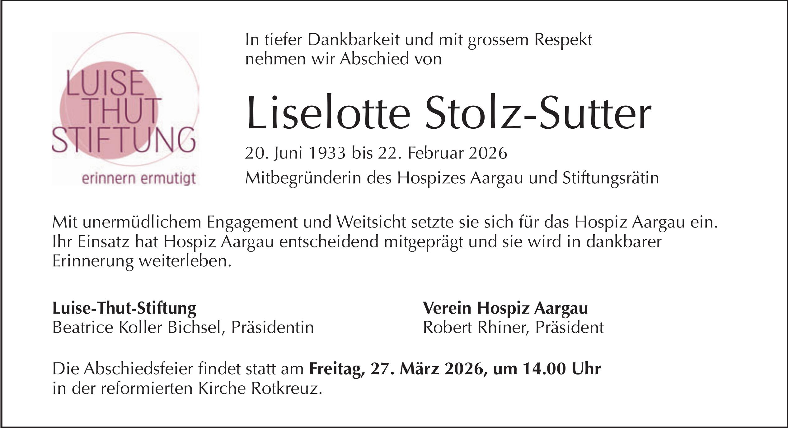 Stolz-Sutter Liselotte, Februar 2026 / TA