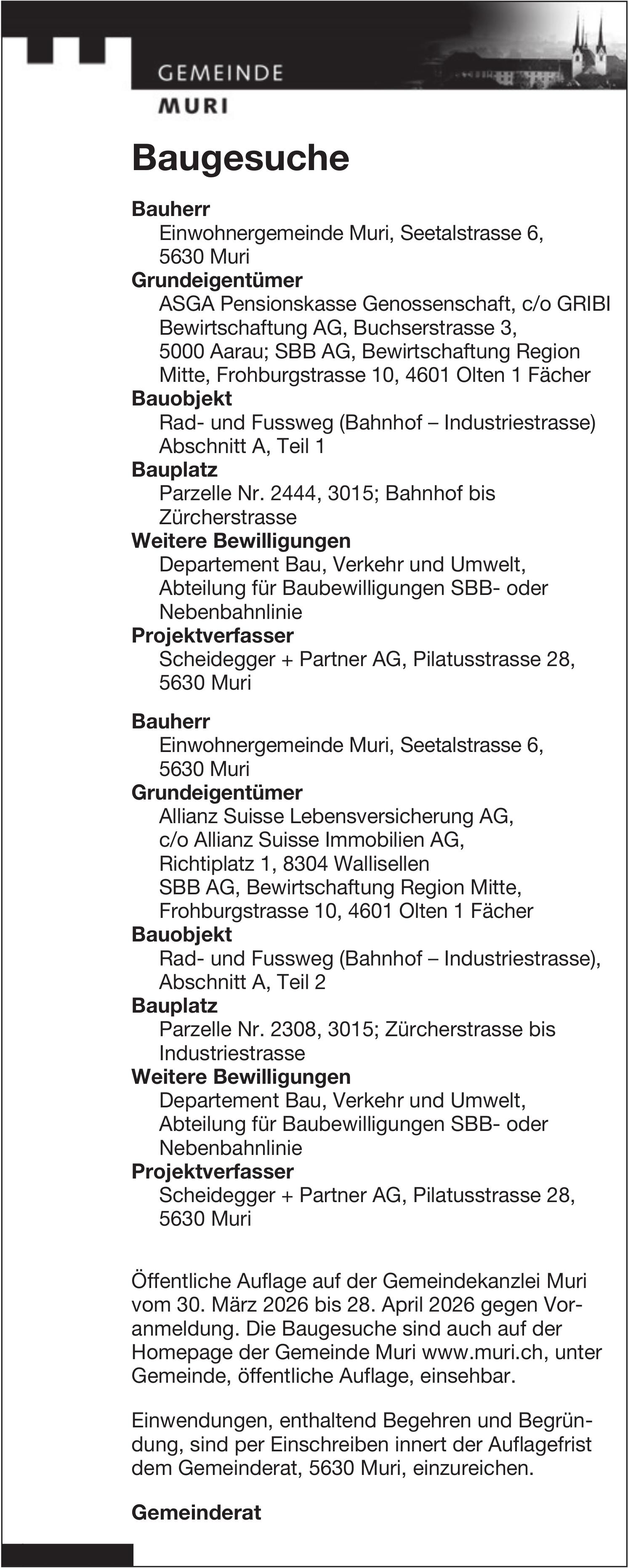 Baugesuche, Gemeinde Muri