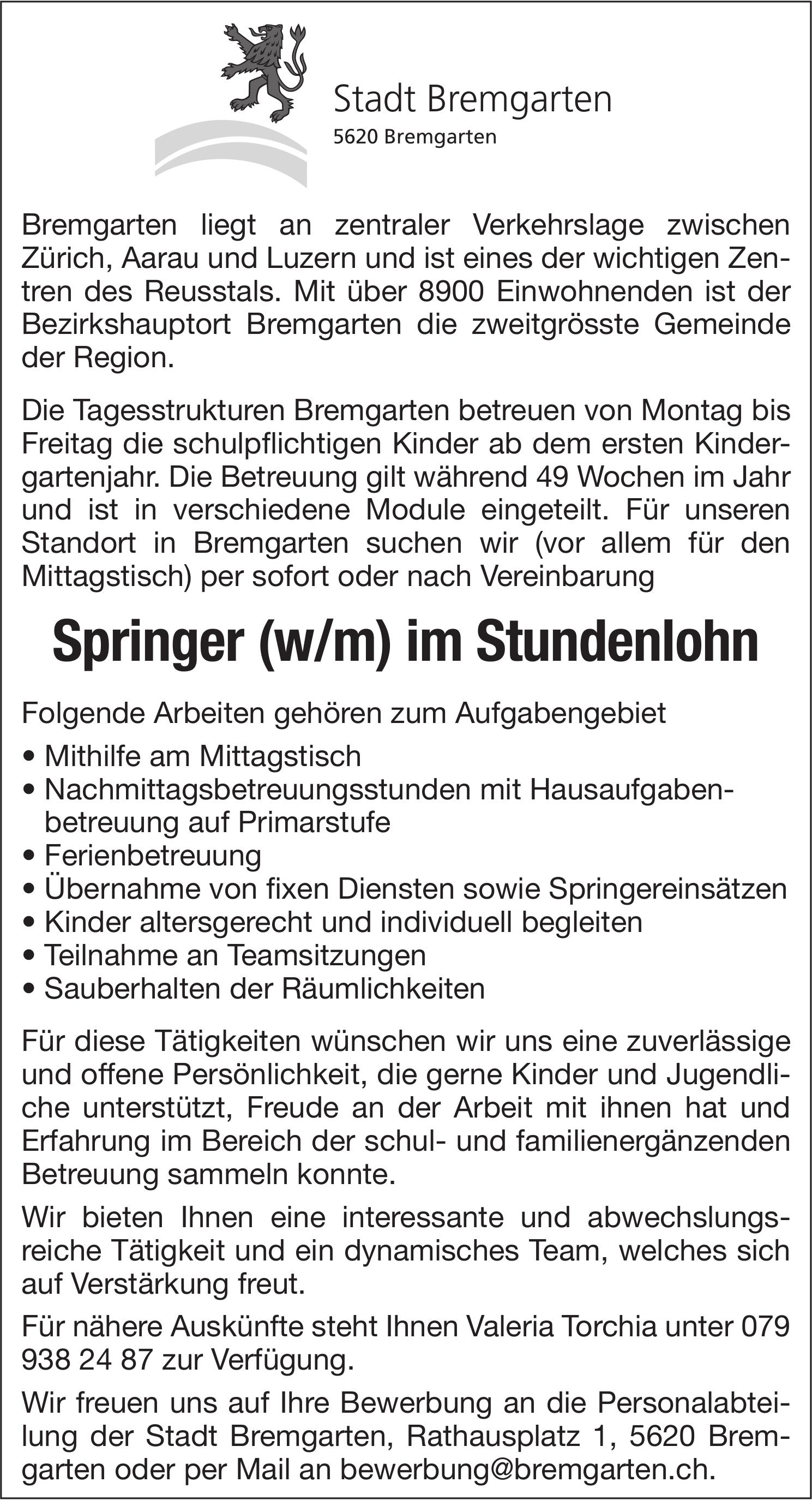 Springer (w/m) im Stundenlohn, Stadt Bremgarten, gesucht