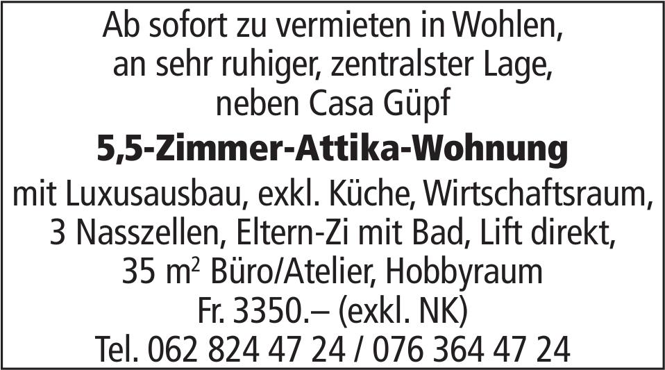 5,5-Zimmer-Attika-Wohnung, Wohlen, zu vermieten