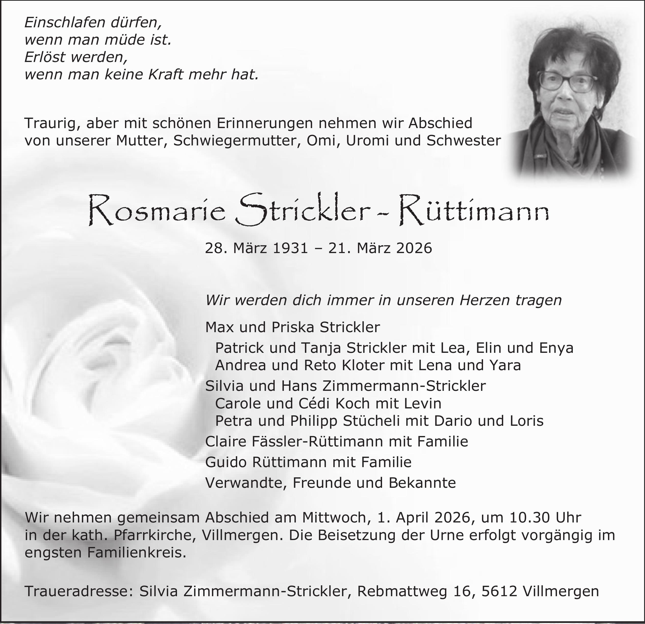 Strickler - Rüttimann Rosmarie, März 2026 / TA