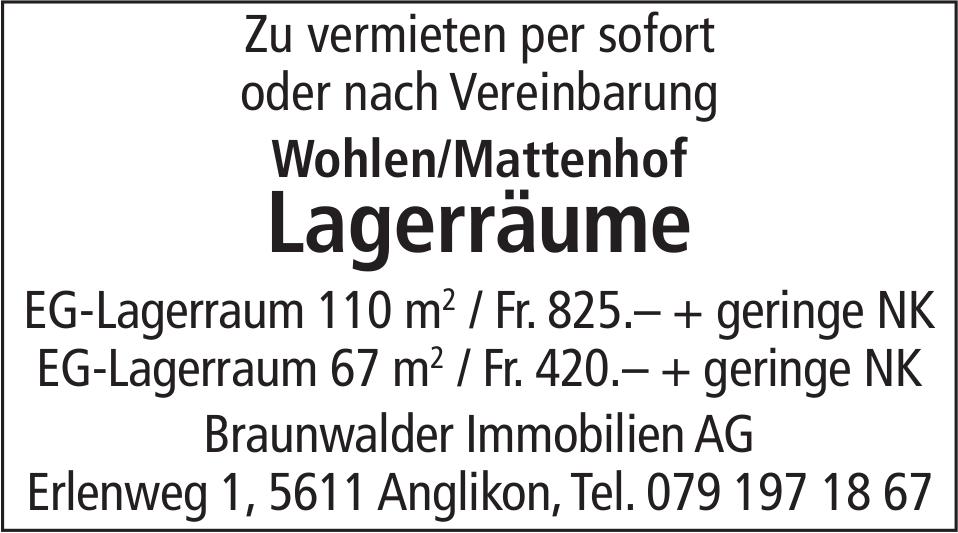 Lagerräume, Wohlen/Mattenhof, zu vermieten