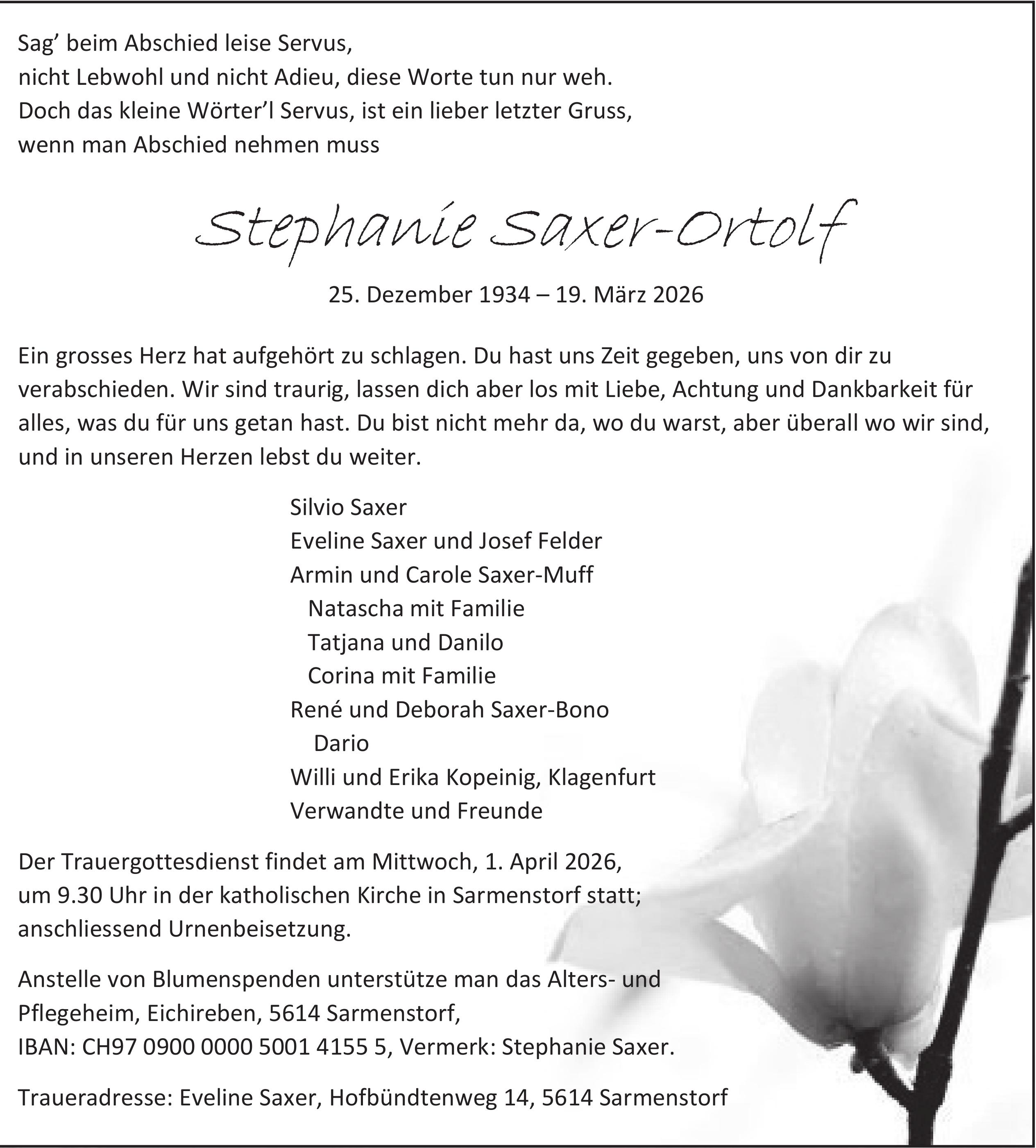 Saxer-Ortolf Stephanie, März 2026 / TA