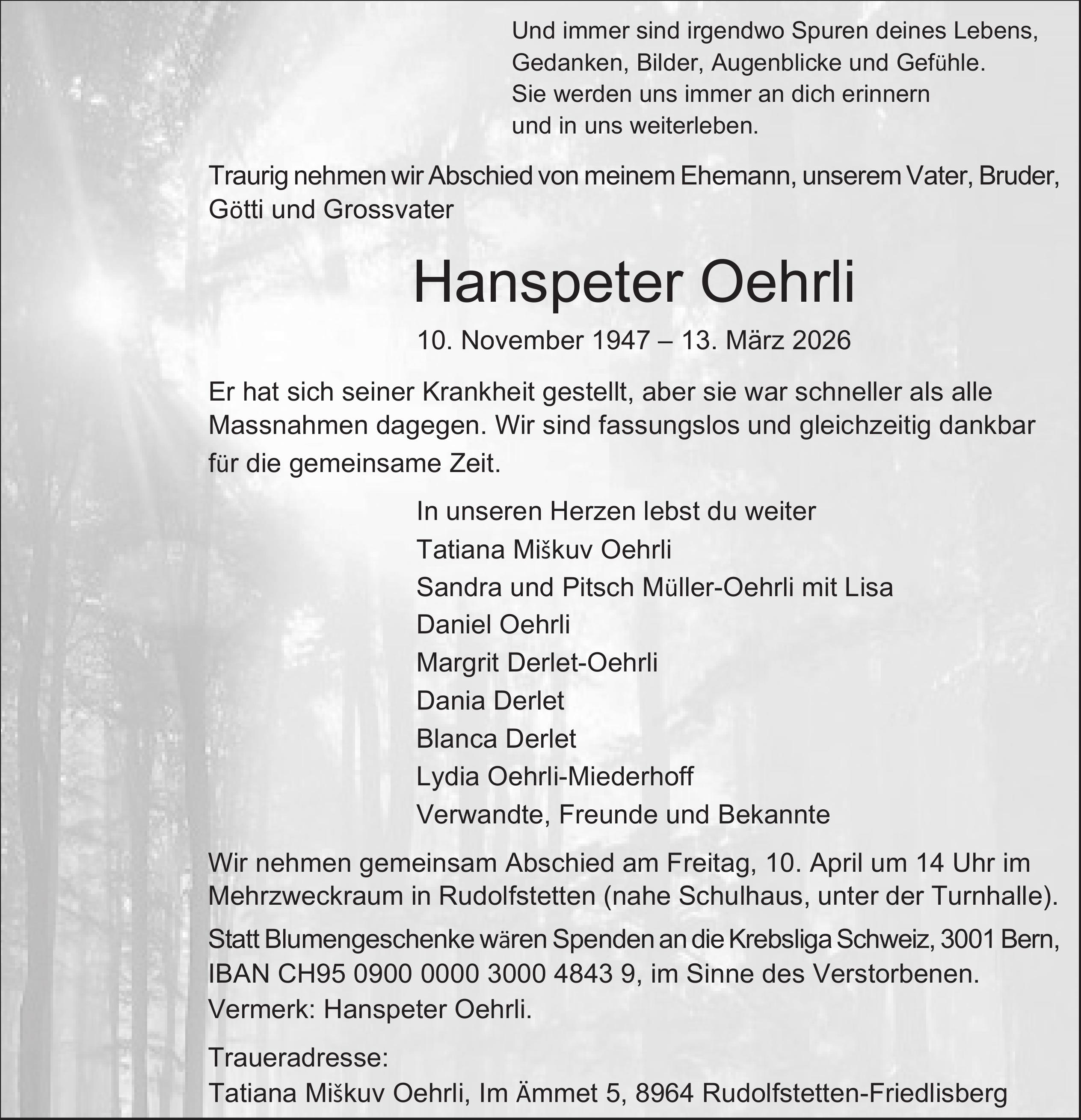 Oehrli Hanspeter, März 2026 / TA