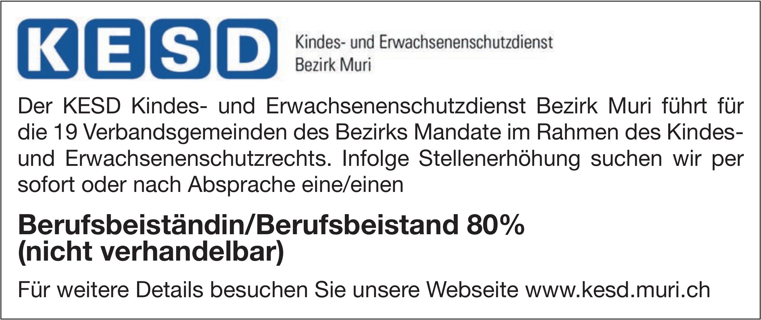 Berufsbeiständin/Berufsbeistand 80% (nicht verhandelbar), KESD Kindes- und Erwachsenenschutzdienst Bezirk Mu, Gesucht