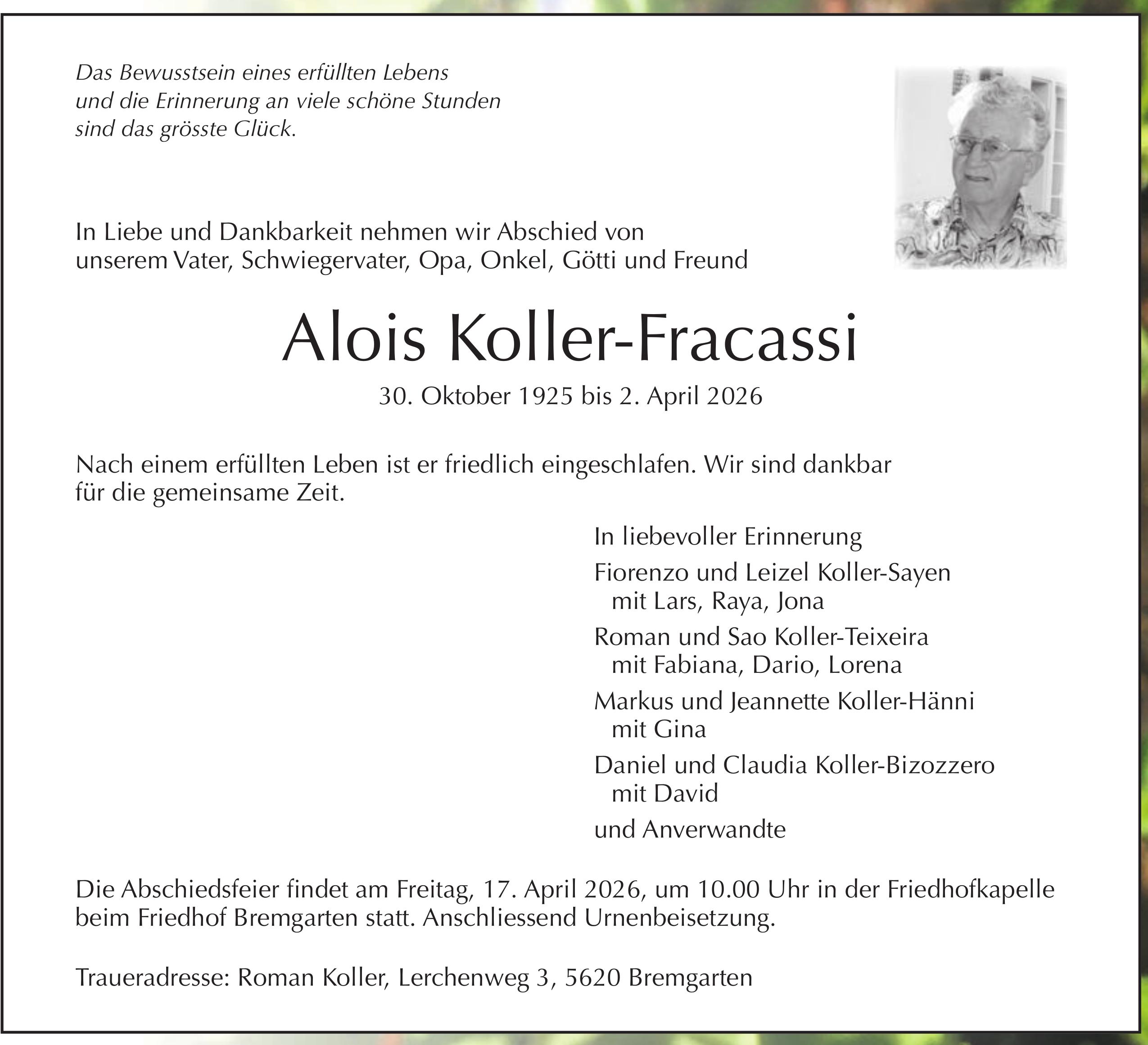 Koller-Fracassi Alois, April 2026 / TA