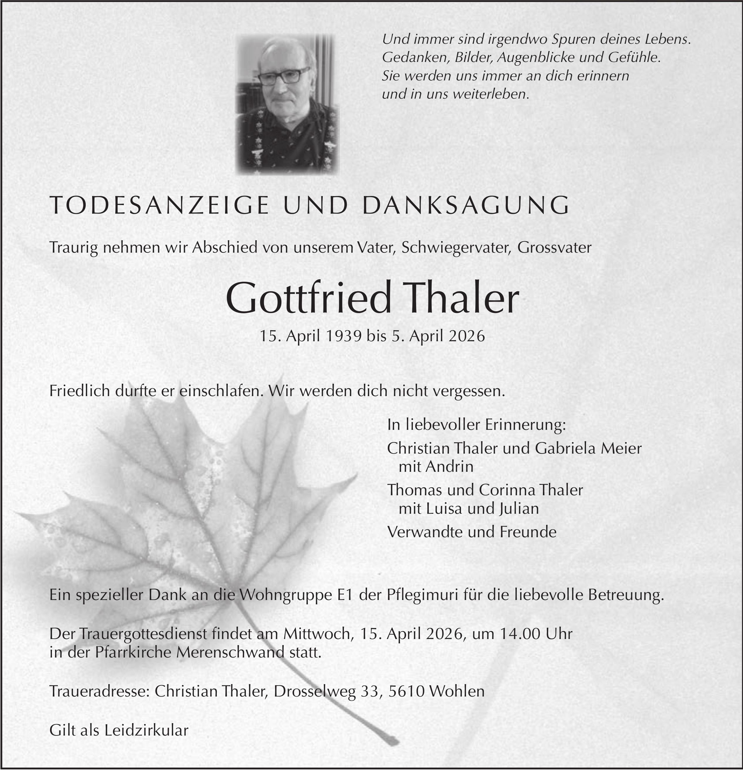 Thaler Gottfried, April 2026 / TA