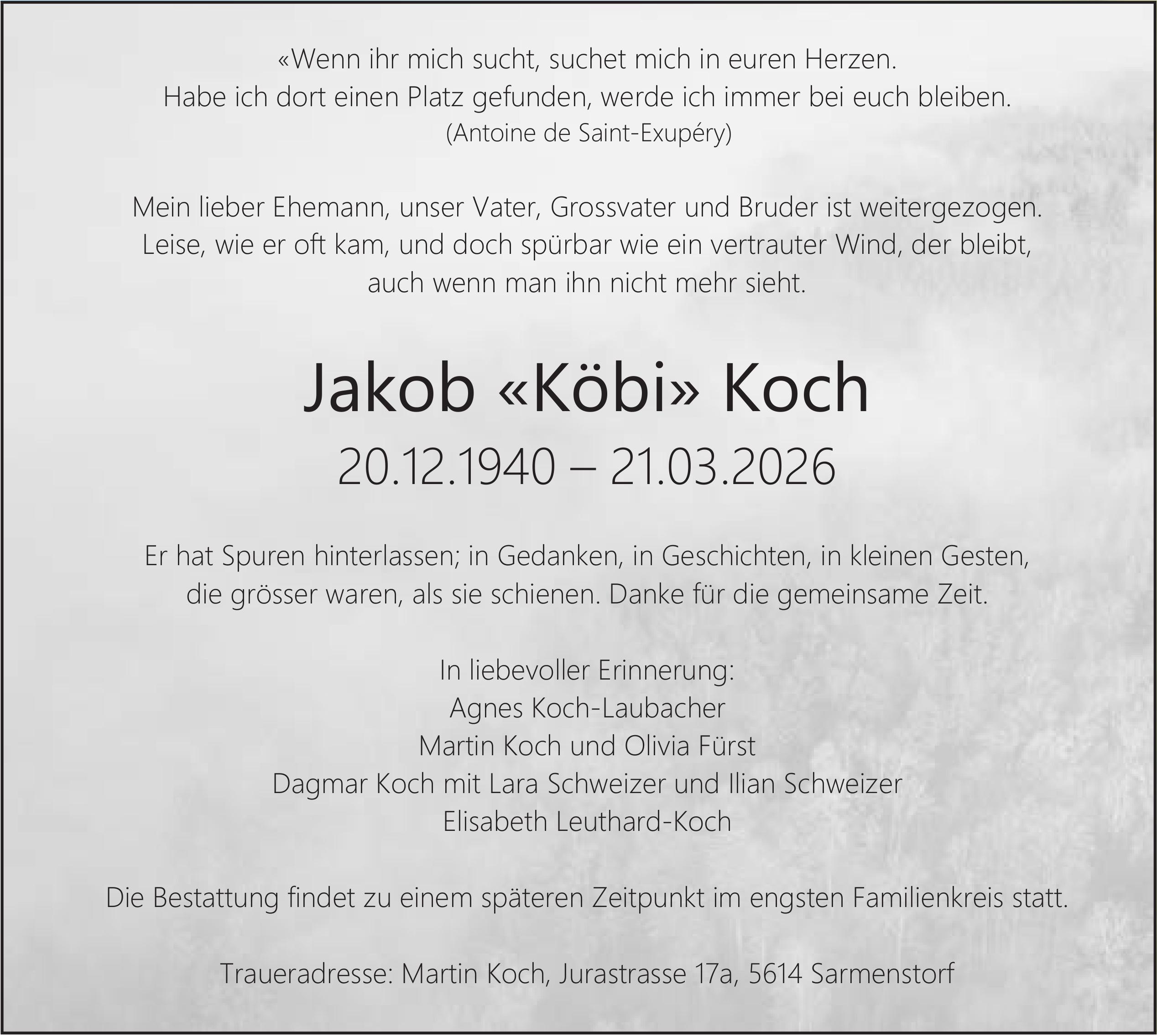 Koch Jakob «Köbi», März 2026 / TA