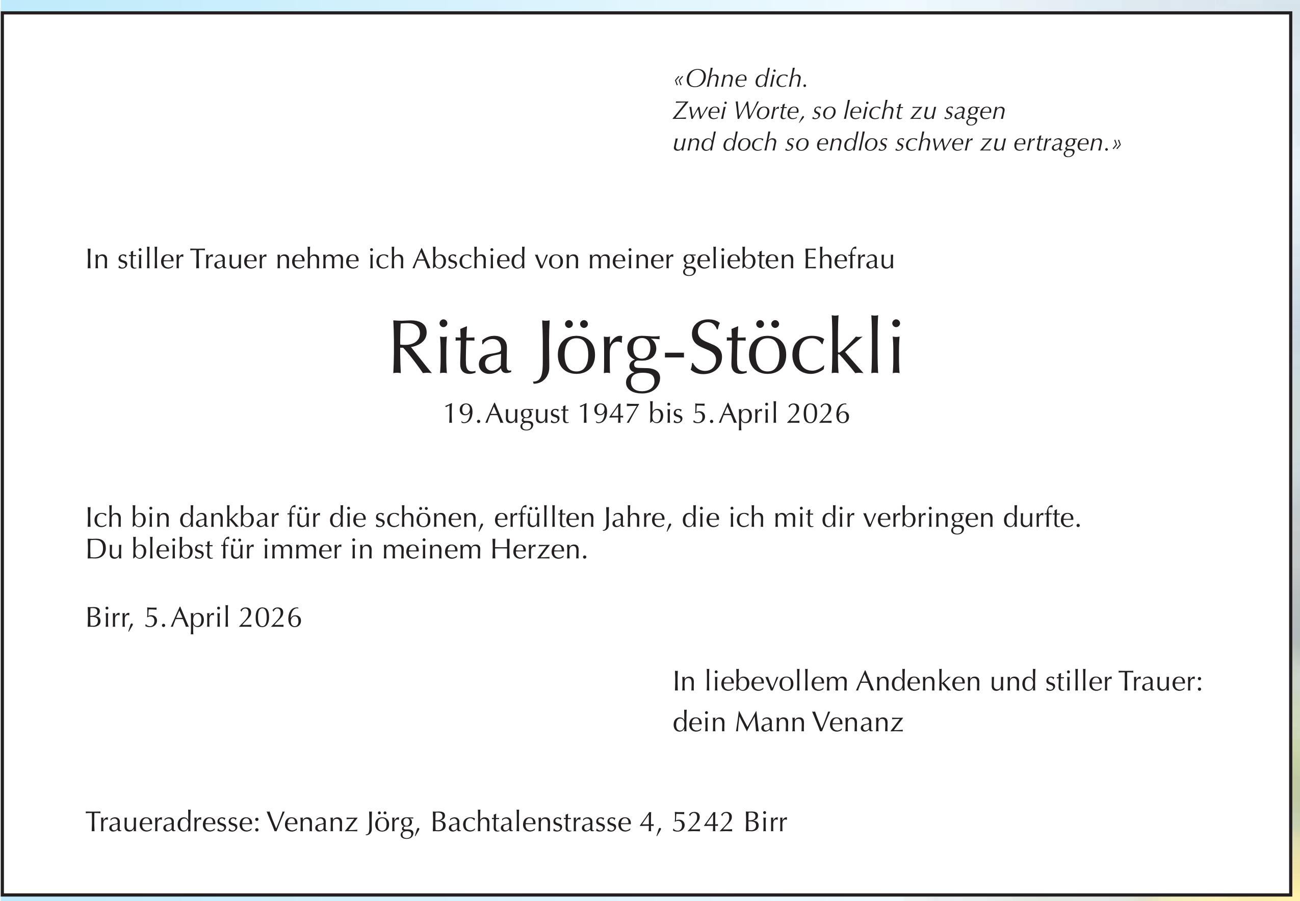 Jörg-Stöckli Rita, April 2026 / TA