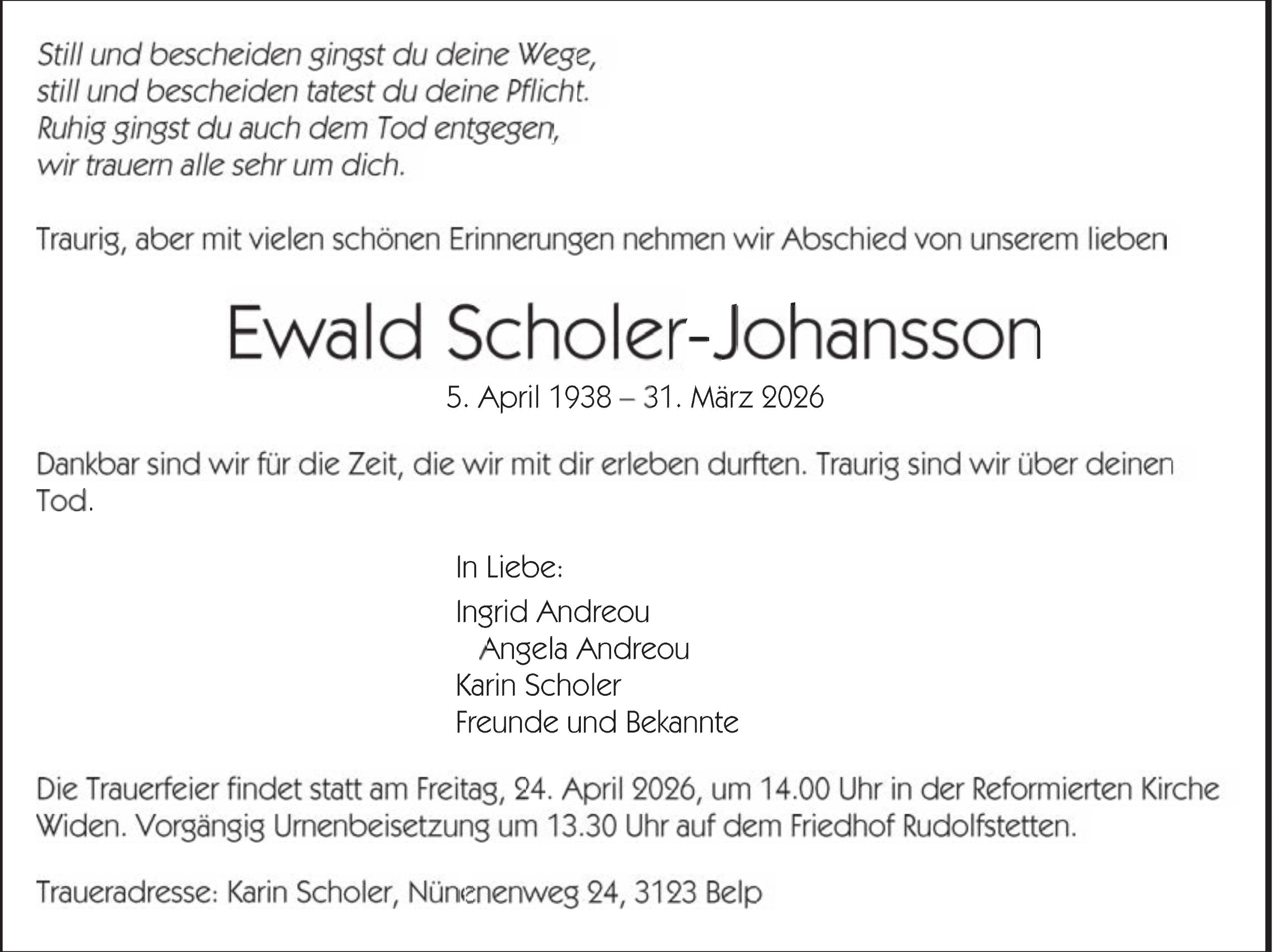 Scholer-Johansson Ewald, März 2026 / TA