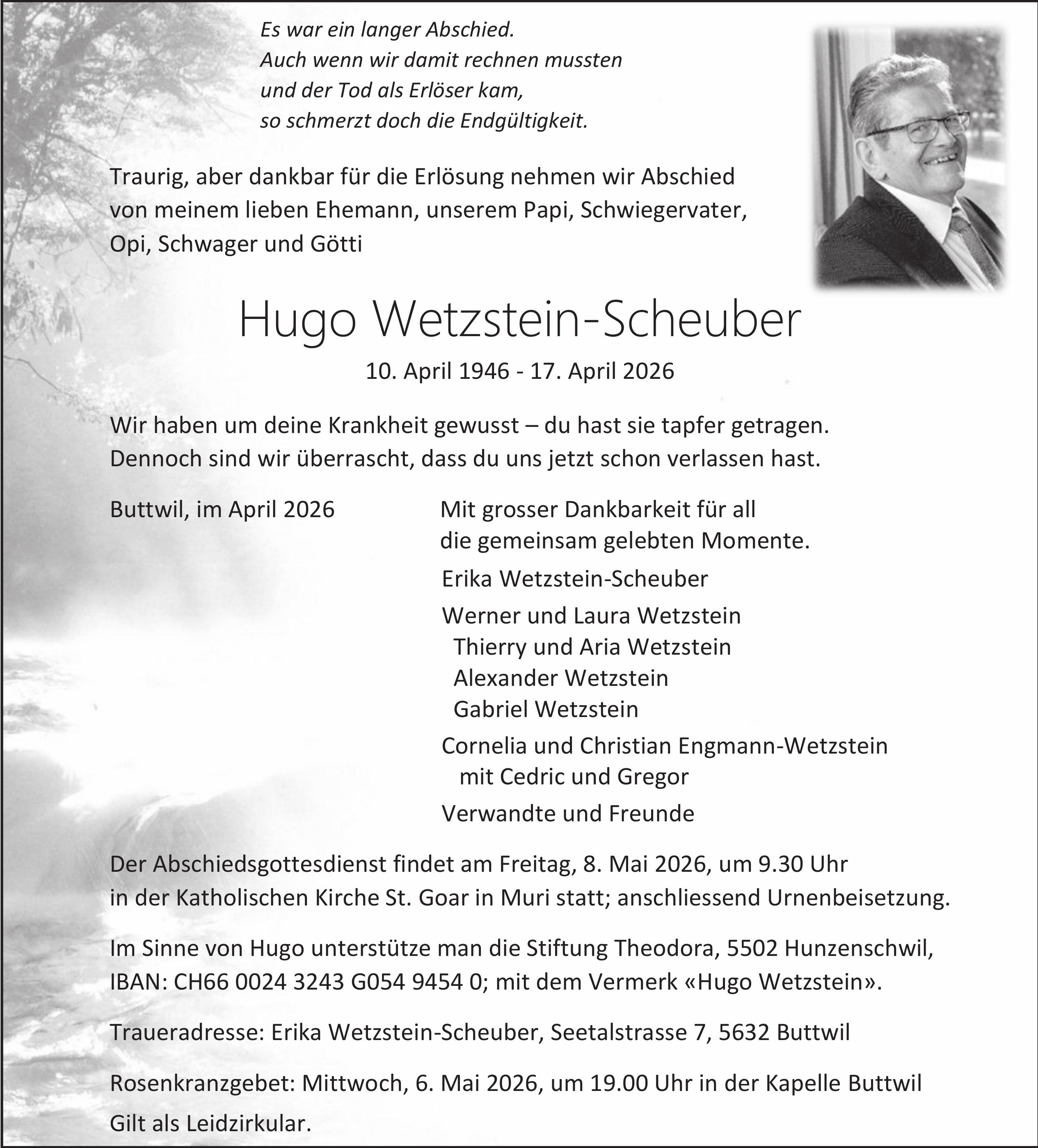 Wetzstein-Scheuber Hugo, April 2026 / TA