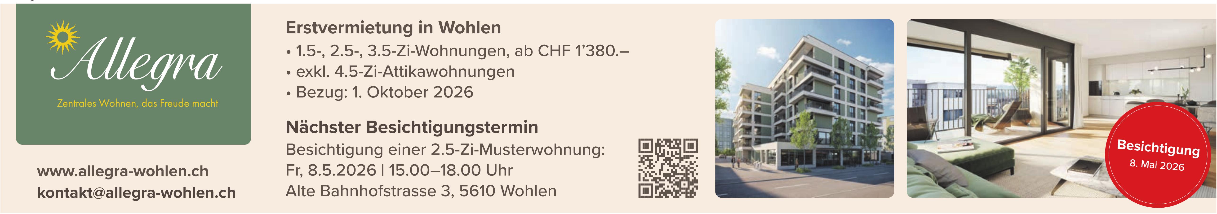1.5-, 2.5-, 3.5-Zi-Wohnungen, exkl. 4.5-Zi-Attikawohnungen, Wohlen, zu vermieten