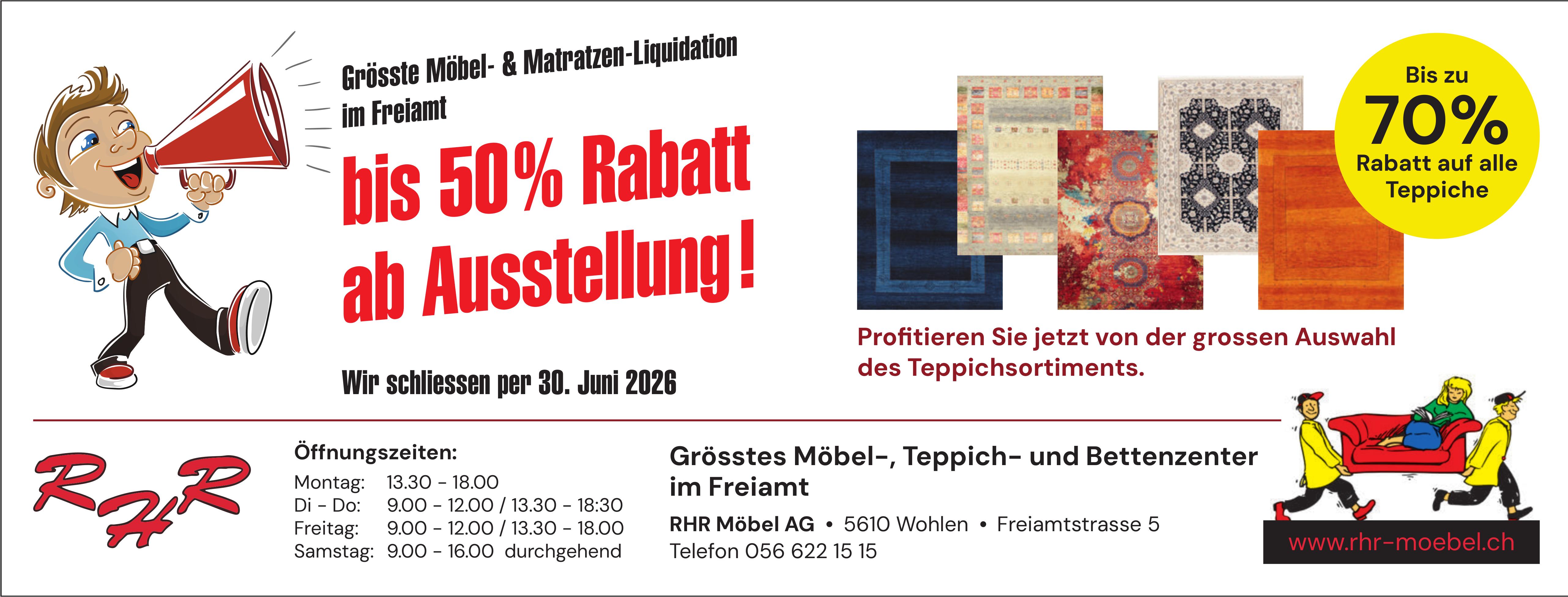RHR Möbel AG, Wohlen - bis 50% Rabatt ab Ausstellung!