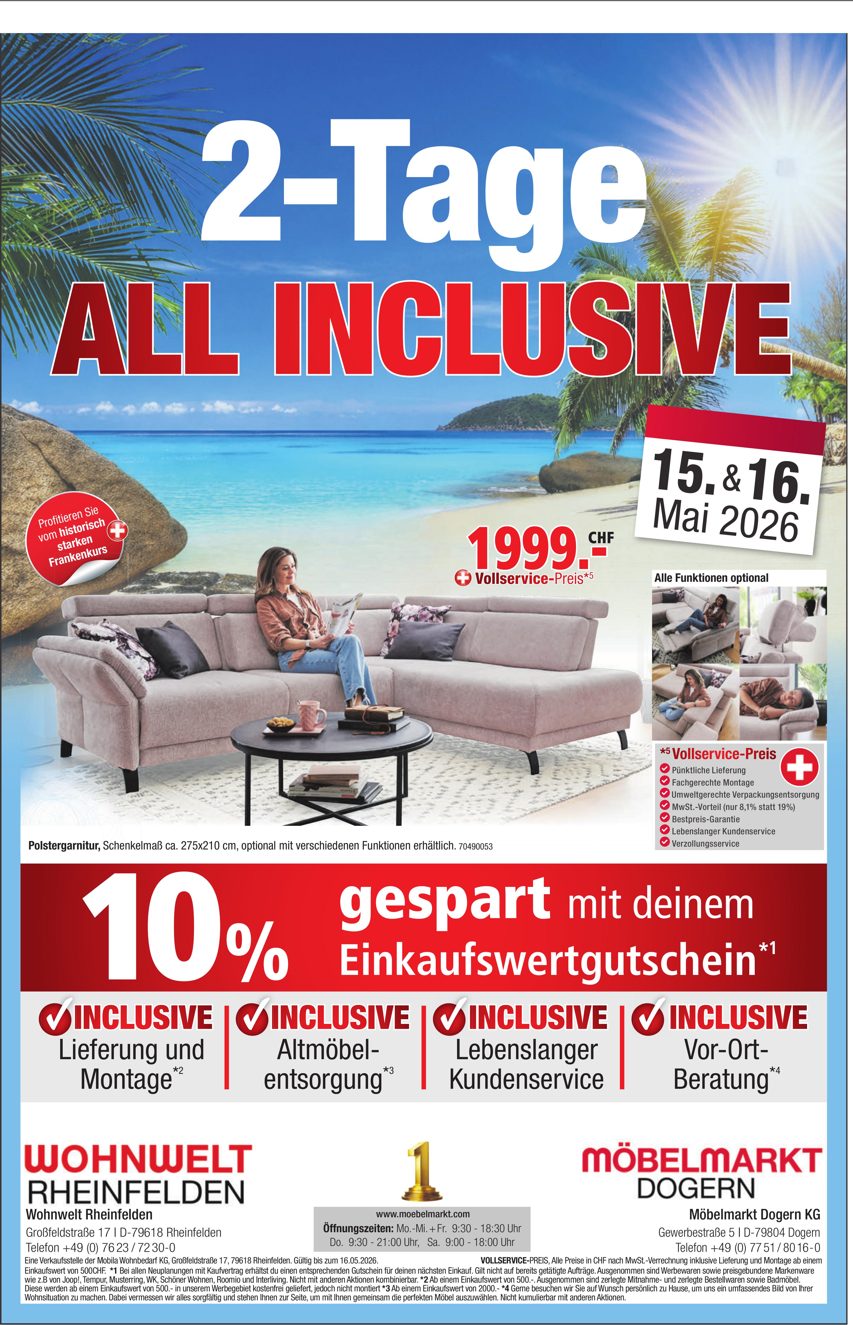 Wohnwelt Rheinfelden, 2-Tage ALL INCLUSIVE
